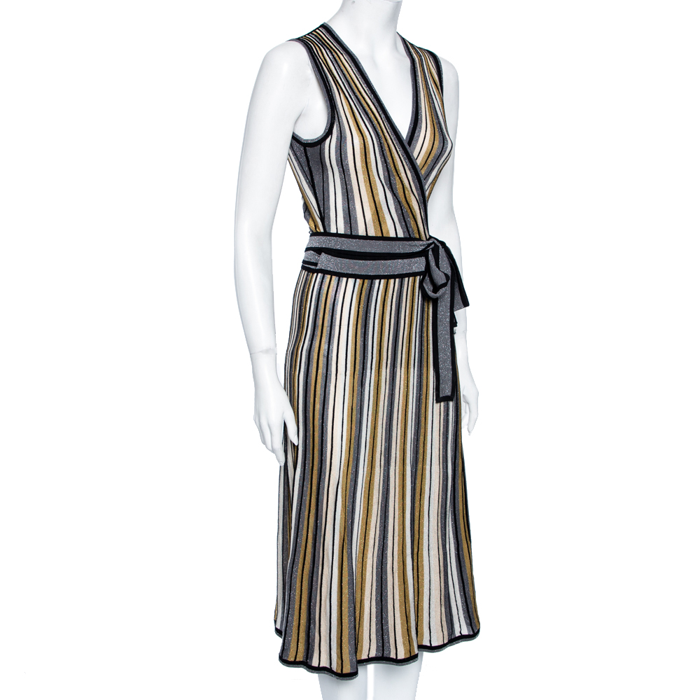 

Diane von Furstenberg Multicolored Striped Lurex Knit Cadenza Wrap Dress, Multicolor