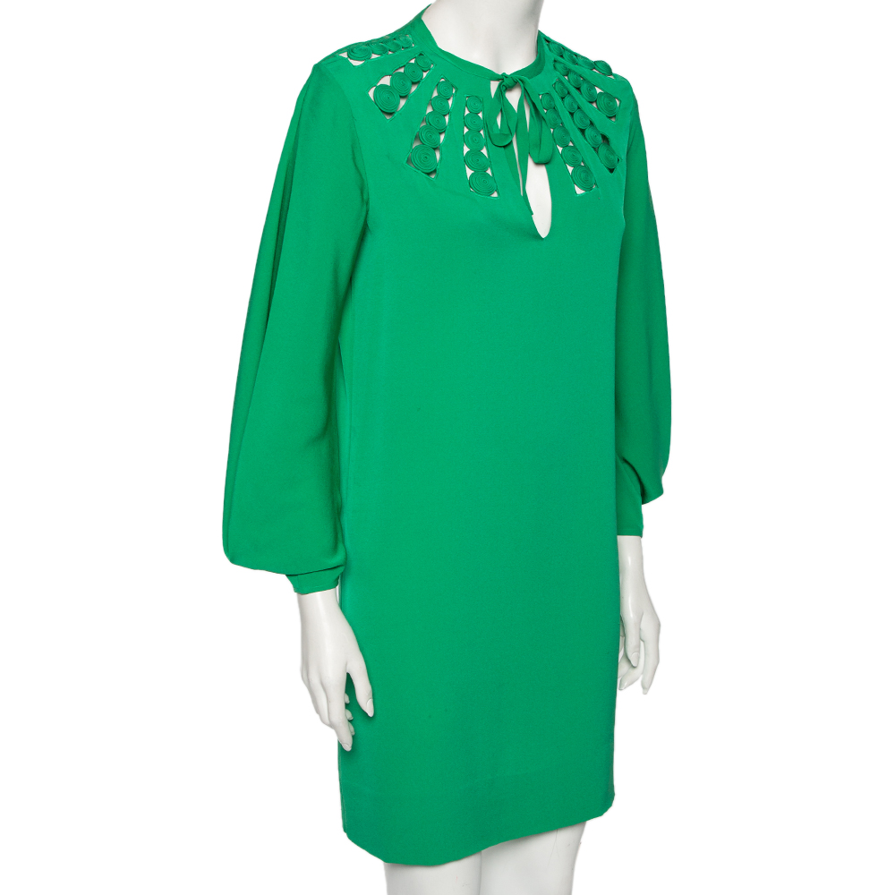 

Diane von Furstenberg Green Silk Neck Tie Detail Arria Embellished Dress