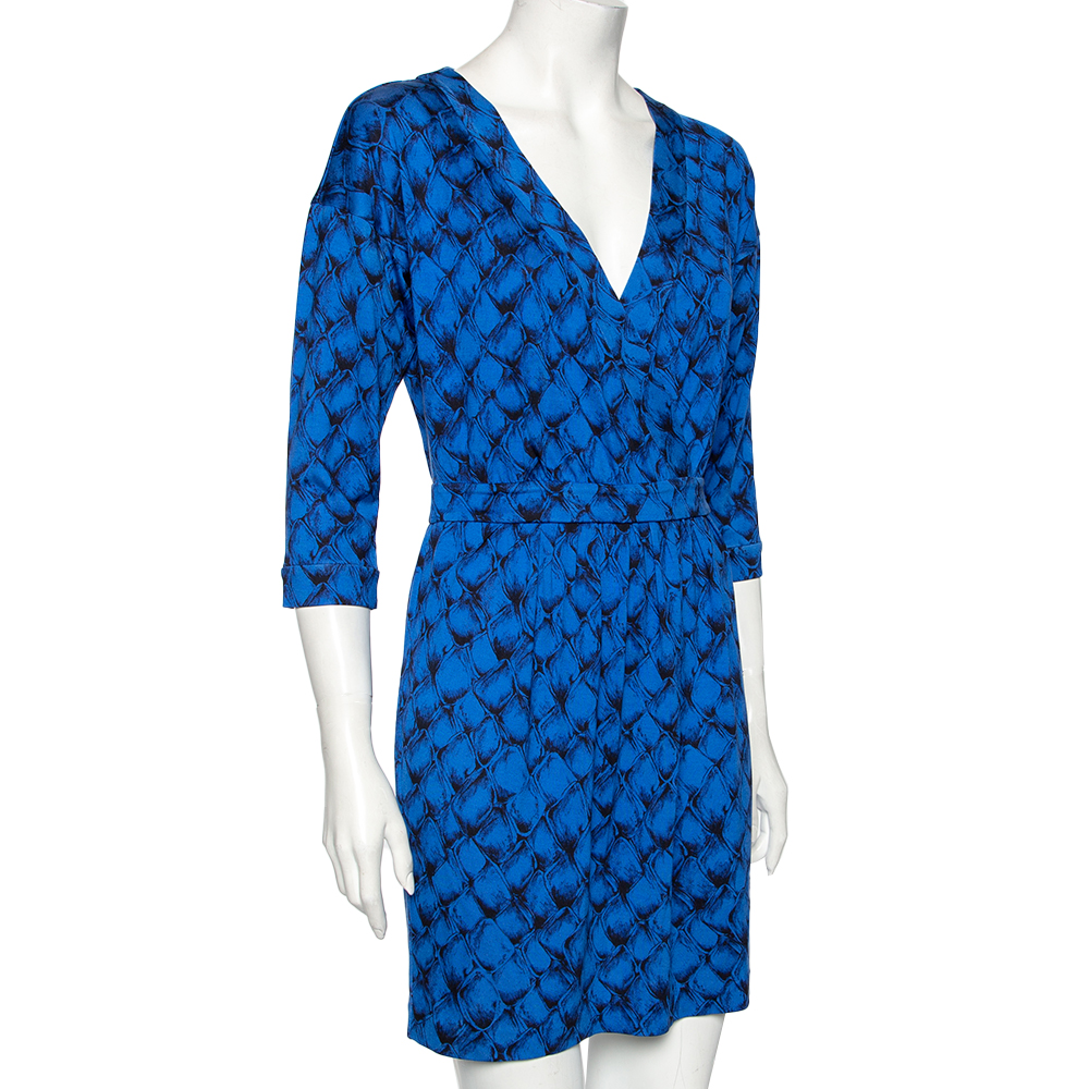 

Diane Von Furstenberg Blue Printed Silk Knit Nollie Dress