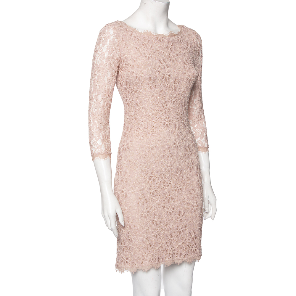 

Diane von Furstenberg Dusky Pink Lace Zarita Long Dress