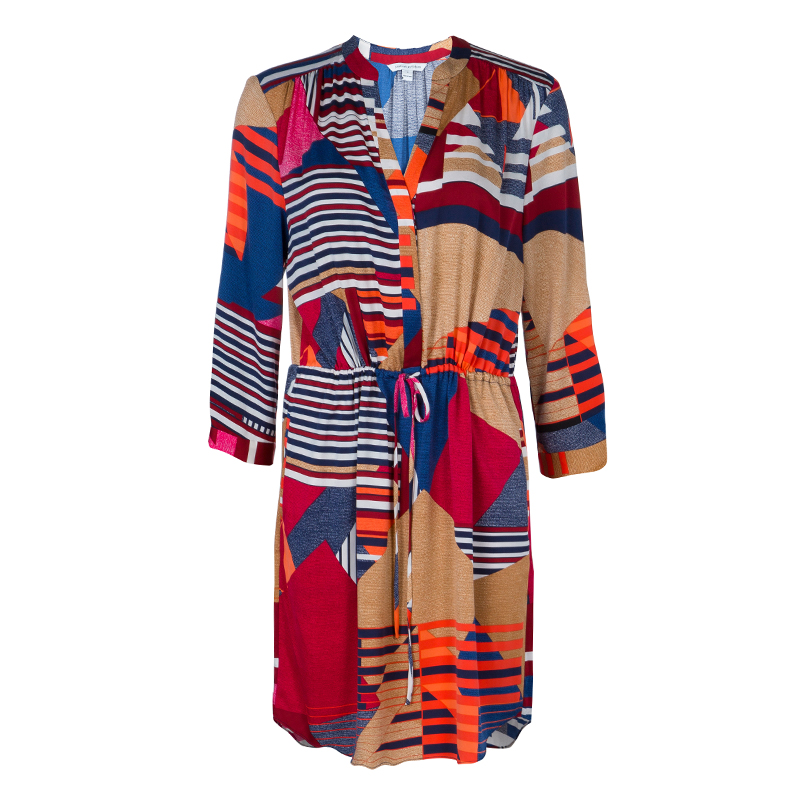 مملوكة مسبقًا Diane Von Furstenberg Multicolor Geometric Print Silk Freya Dress L