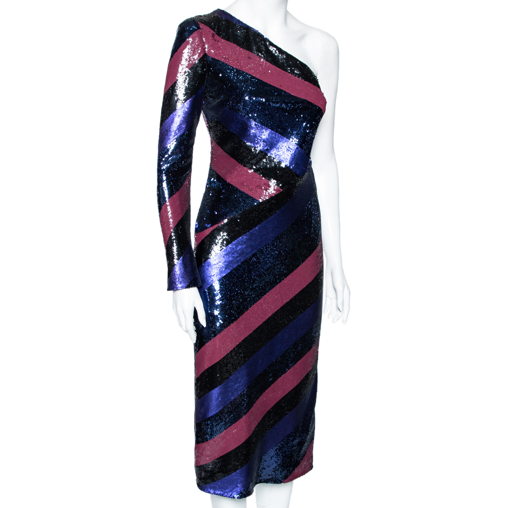 

Diane von Furstenberg Multicolored Sequin Embellished Silk One-Shoulder Dress, Multicolor
