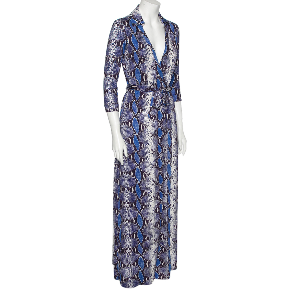 

Diane von Furstenberg Blue Python Printed Silk Jersey Abigail Wrap Dress