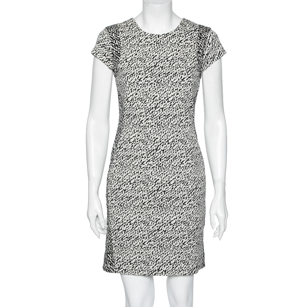 

Diane Von Furstenberg Monochrome Cotton Wave Jacquard Pele Snake Dress M, Black