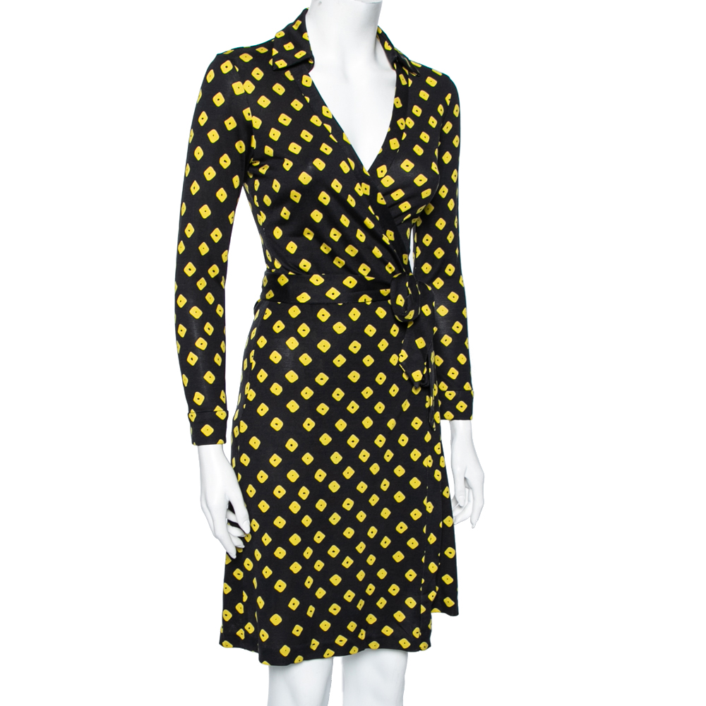 

Diane Von Furstenberg Black Printed Silk Jersey New Jeanne Wrap Dress