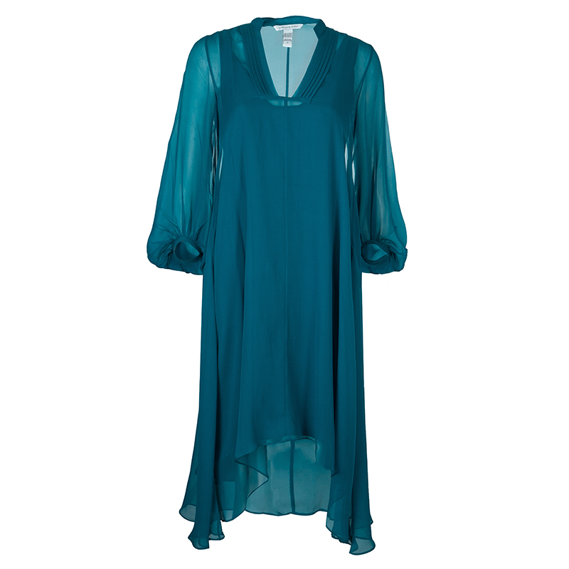 Diane Von Furstenberg Teal Chiffon Overlay Asymmetric Kipling Dress S ...