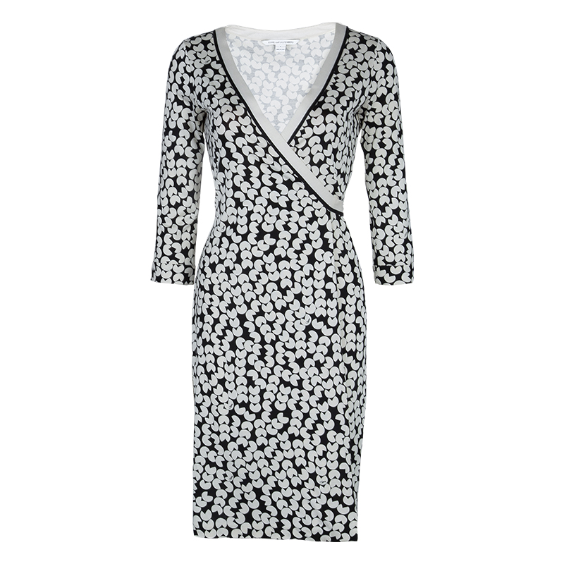 Pre Owned Diane Von Furstenberg Monochrome Vanessa Wrap Dress S