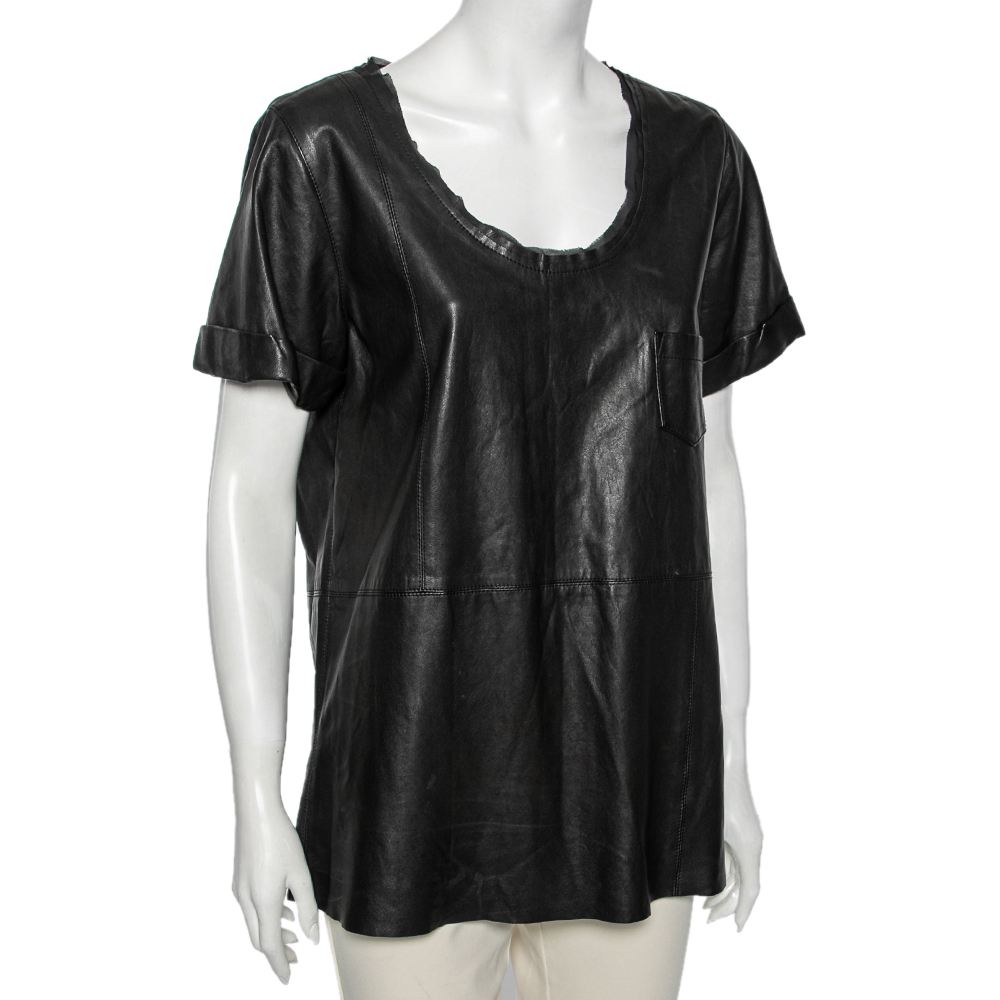 

Diane Von Furstenberg Black Leather Jenning Short Sleeve Top