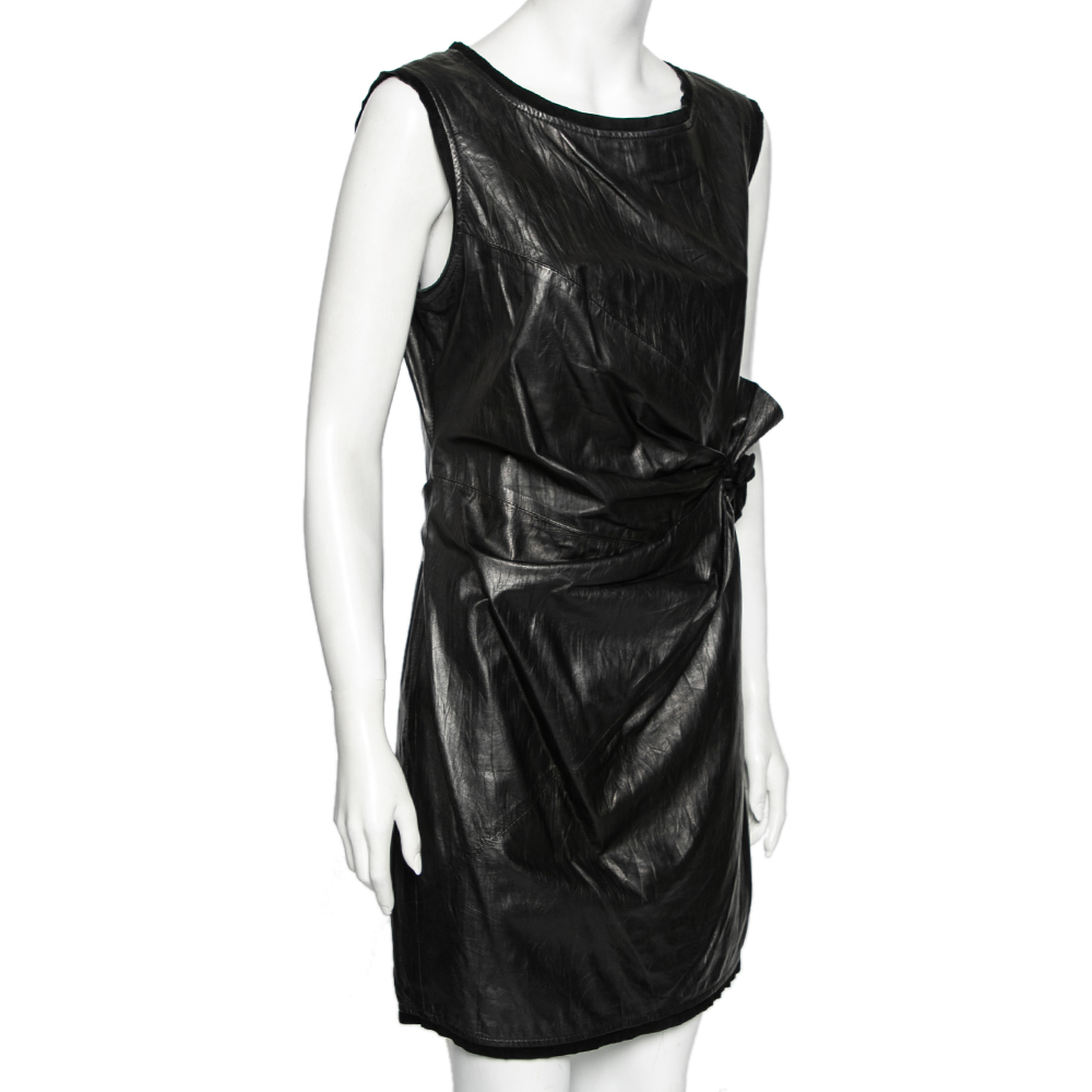 

Diane von Furstenberg Black Leather Tie Detail Draped Della Dress