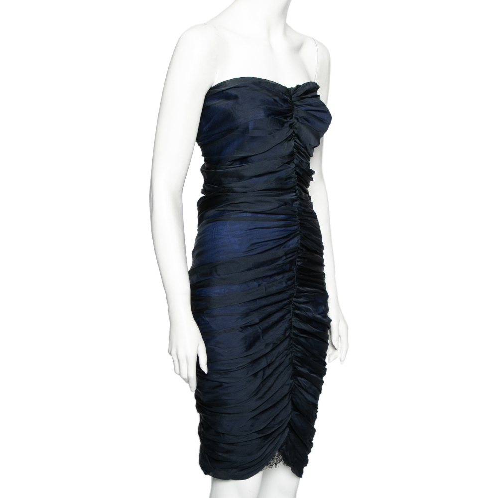 

Diane Von Furstenberg Blue Silk Chiffon Strapless Lele Dress, Navy blue