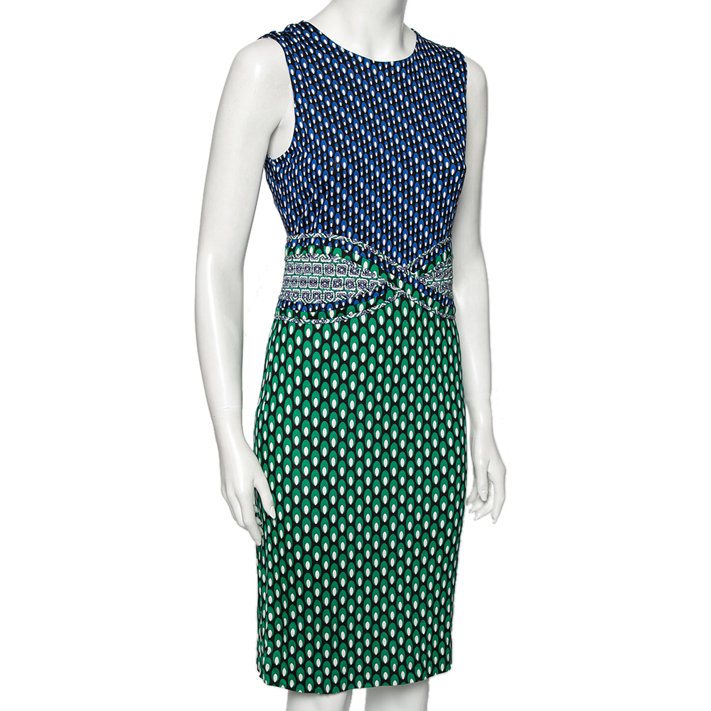 

Diane Von Furstenberg Green and Blue Dot Printed Silk Jersey Evita Shift Dress, Multicolor