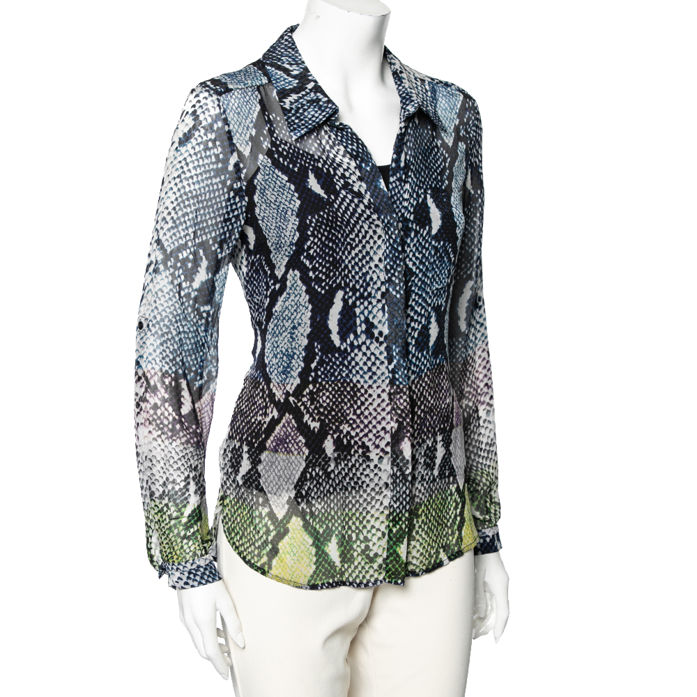 

Diane von Furstenberg Blue Snake Print Silk Chiffon Lorelei Shirt