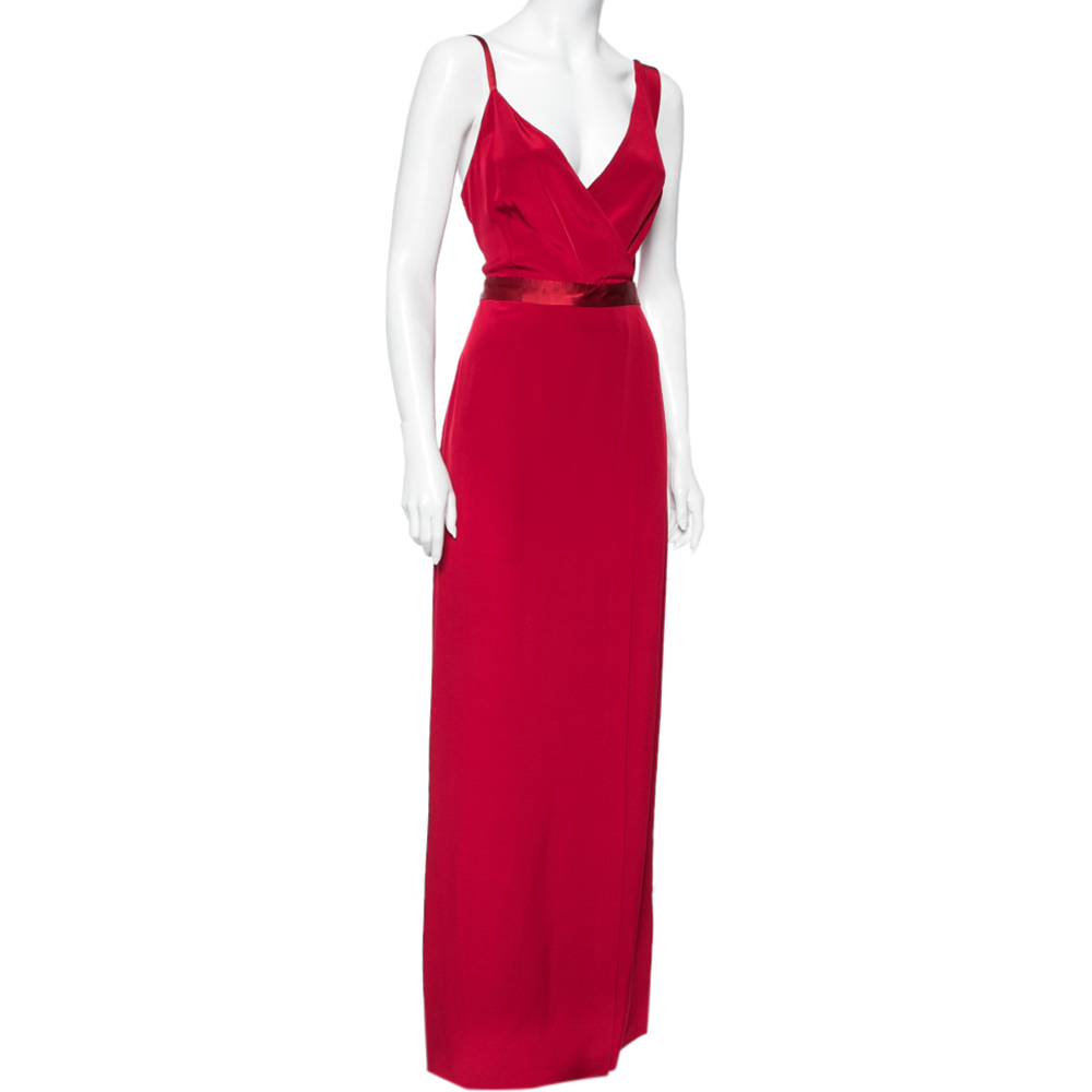 

Diane von Furstenberg Red Silk Side Slit Detail Sleeveless Dress