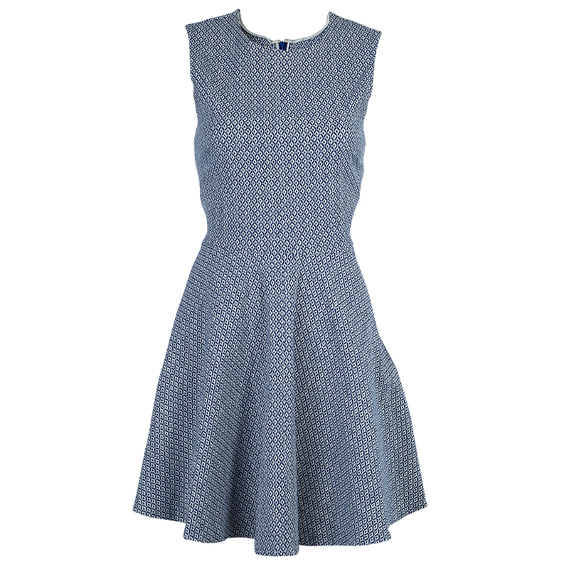 Pre Owned Diane Von Furstenberg Blue Printed Sleeveless Jeannie Dress S