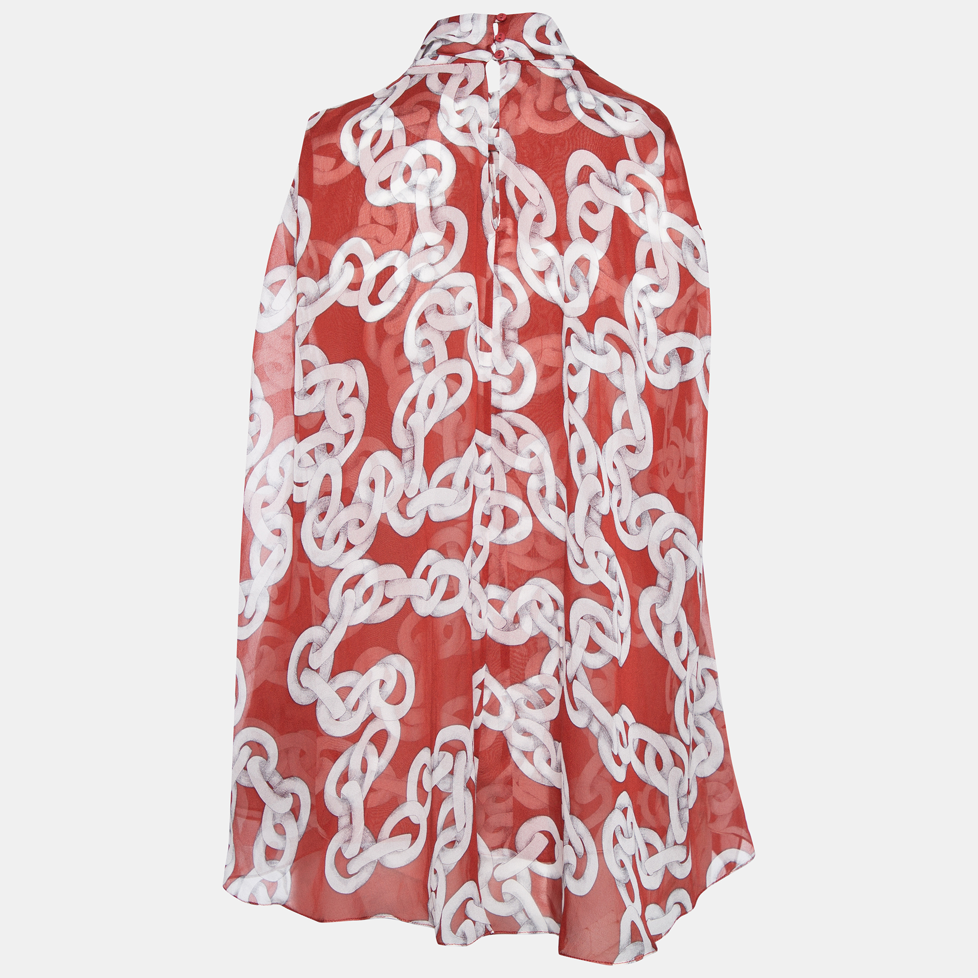 

Diane von Furstenberg Red Chain Print Silk Chiffon Depti Top