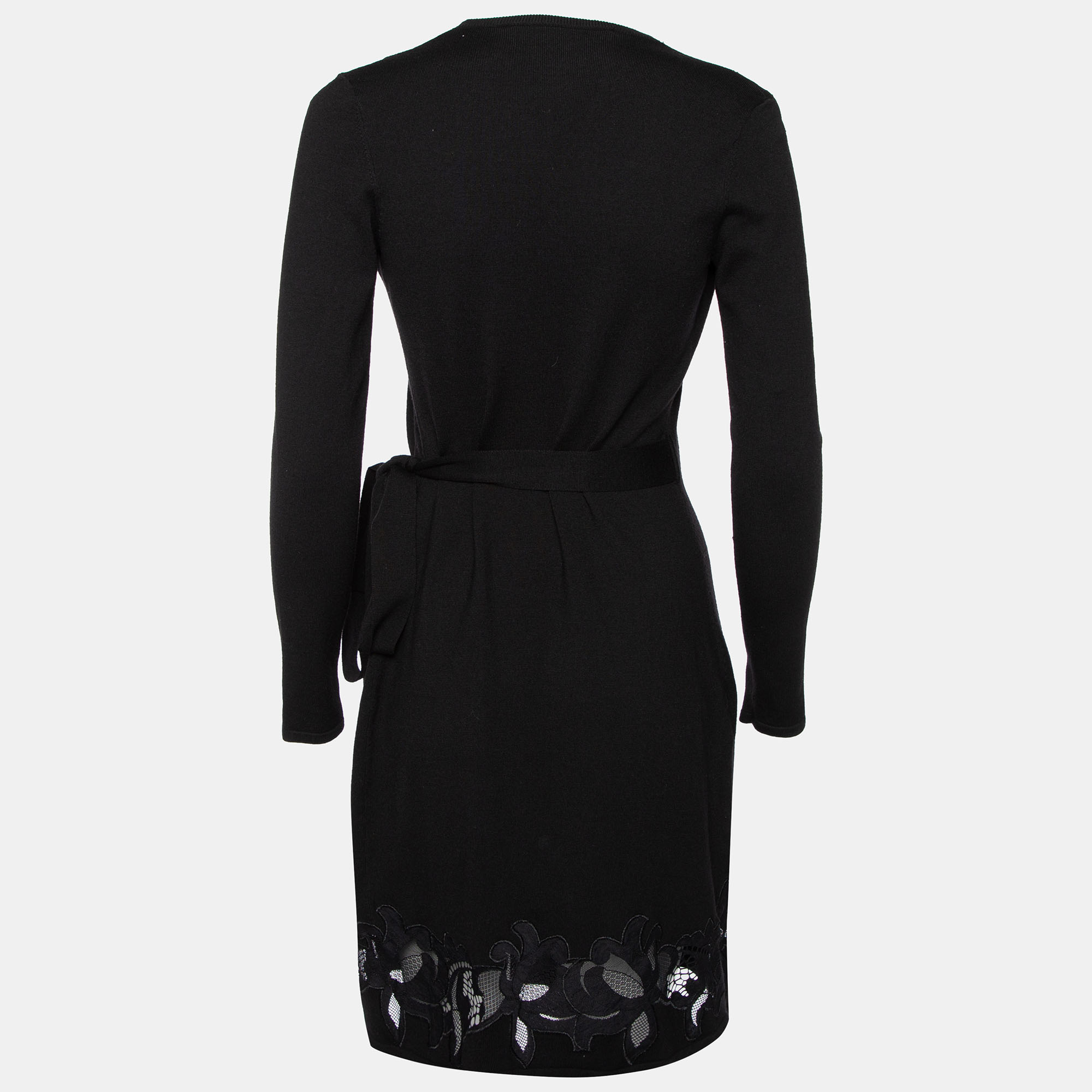

Diane von Furstenberg Black Wool & Lace Inset Leandra Wrap Dress P