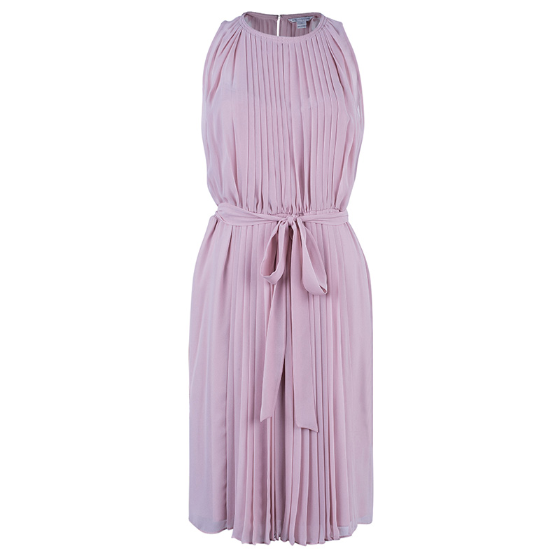 Pre Owned Diane Von Furstenberg Ria Blush Pink Pleated Dress L