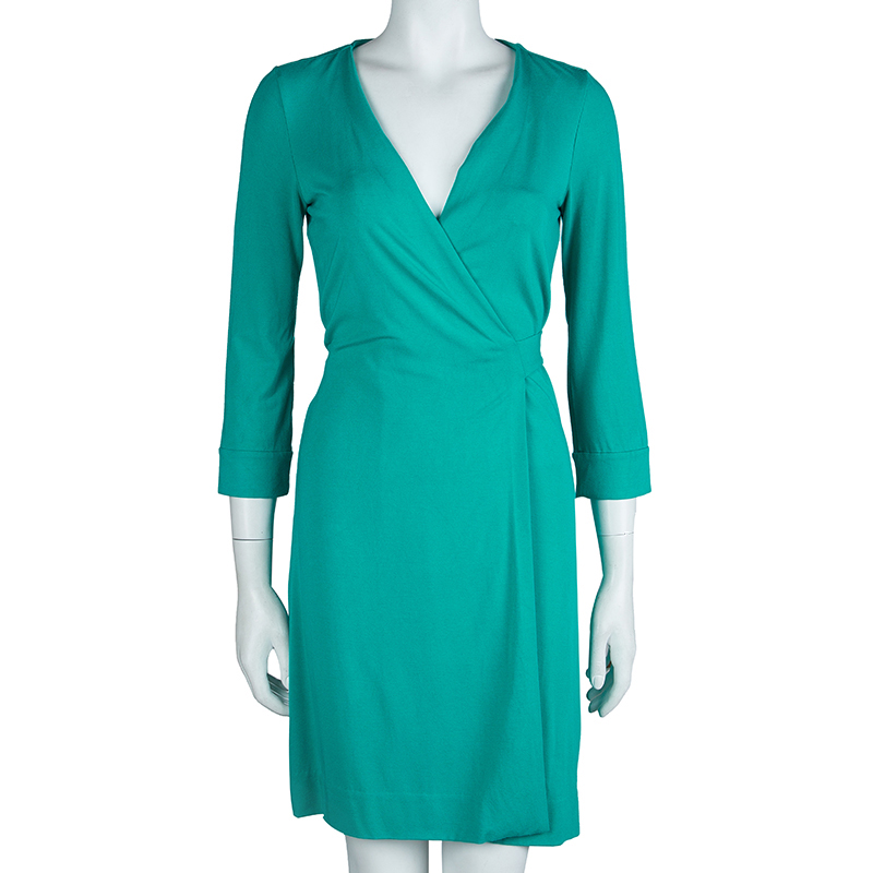 

Diane Von Furstenberg Green Knit New Julian Two Mini Wrap Dress