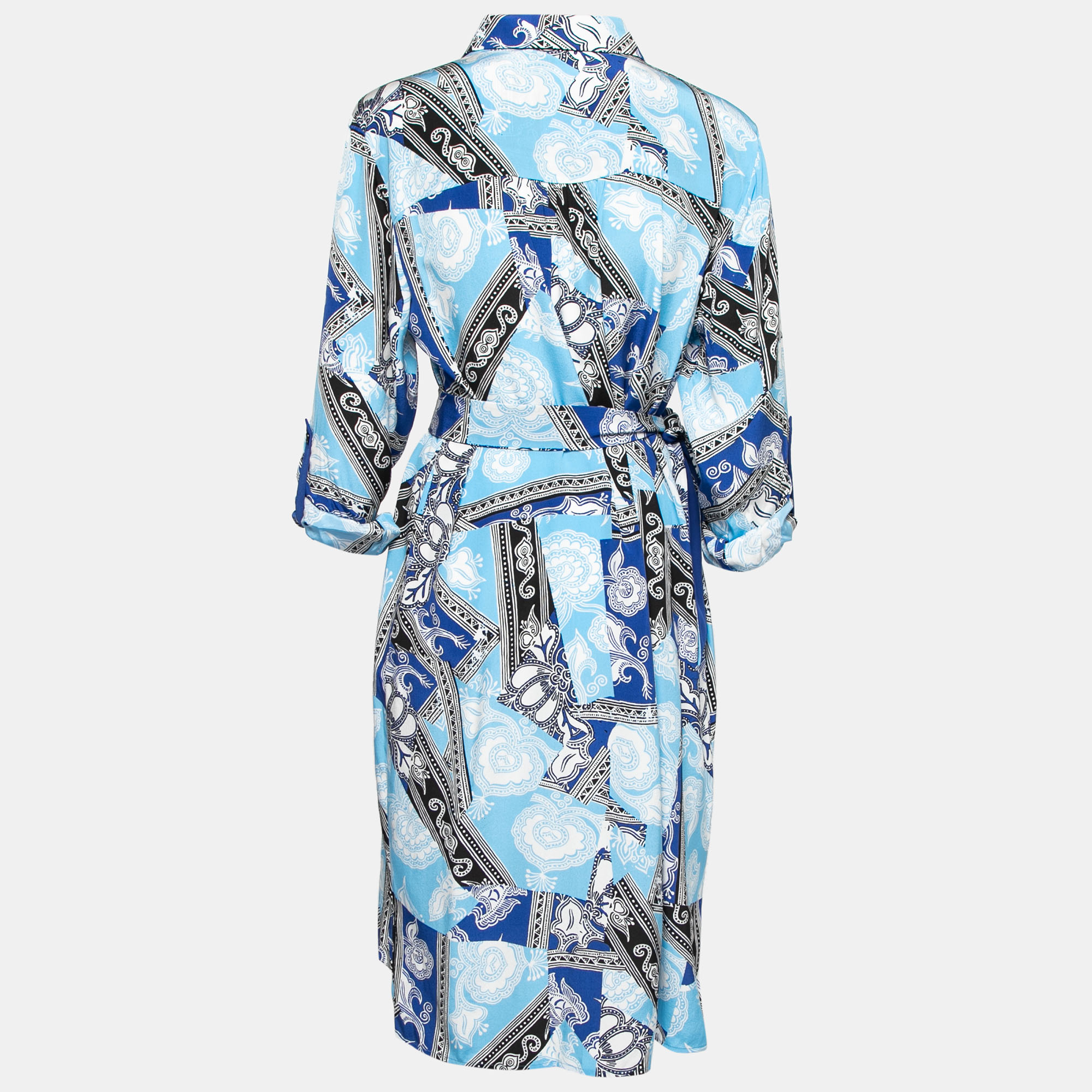 

Diane von Furstenberg Blue Printed Silk Belted Shirt Dress