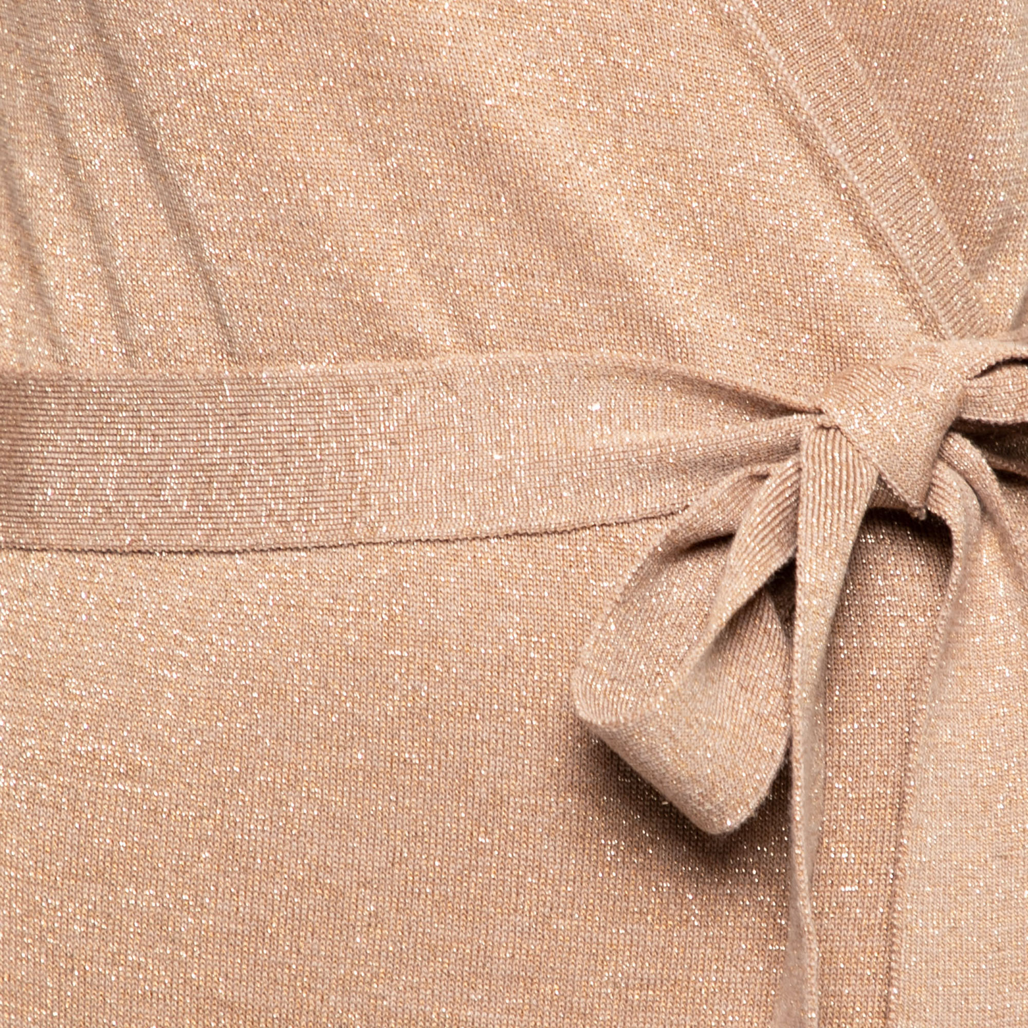 

Diane Von Furstenberg Beige Lurex Knit Midi Wrap Dress