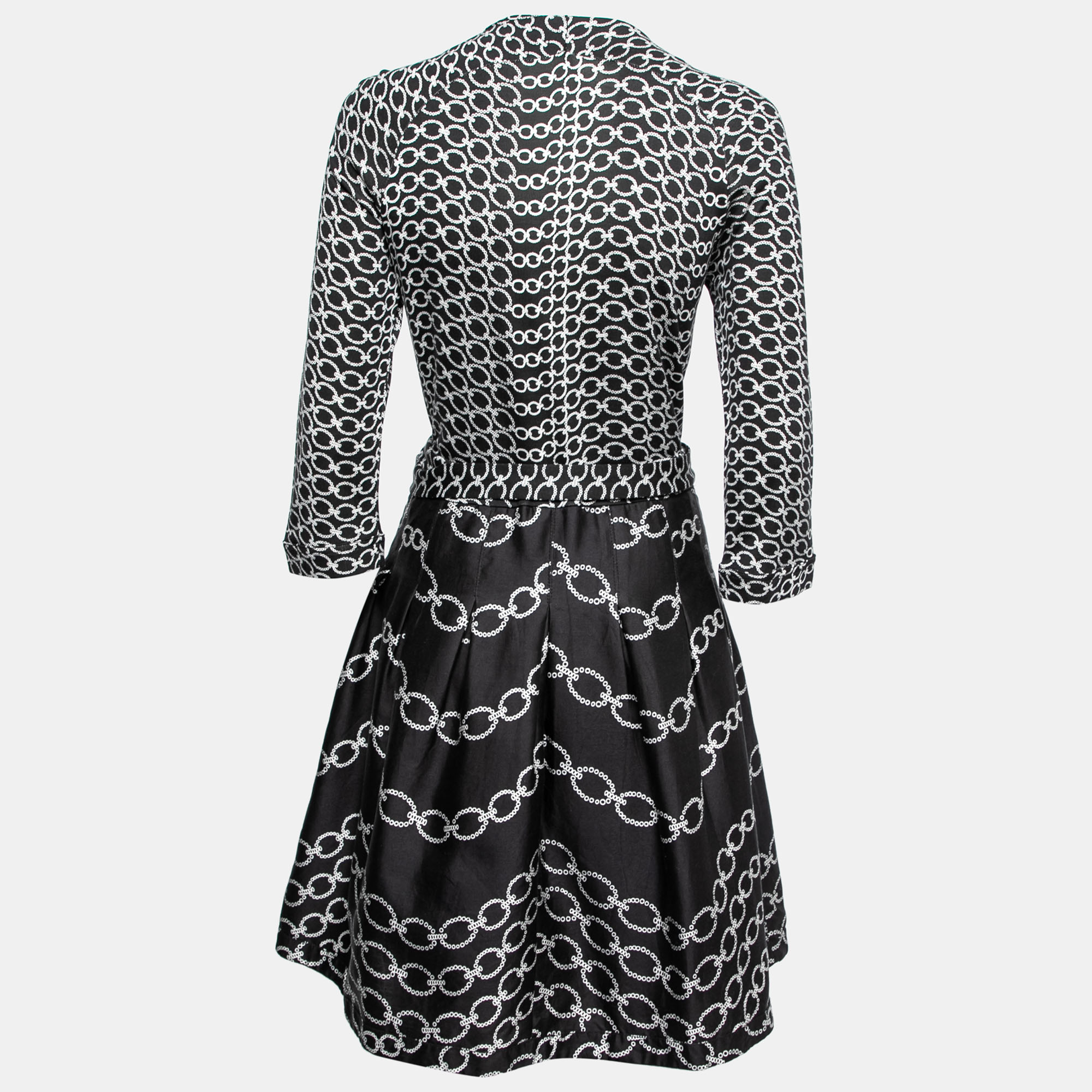 

Diane Von Furstenberg Monochrome Printed Silk Knit Pleated Wrap Dress, Black