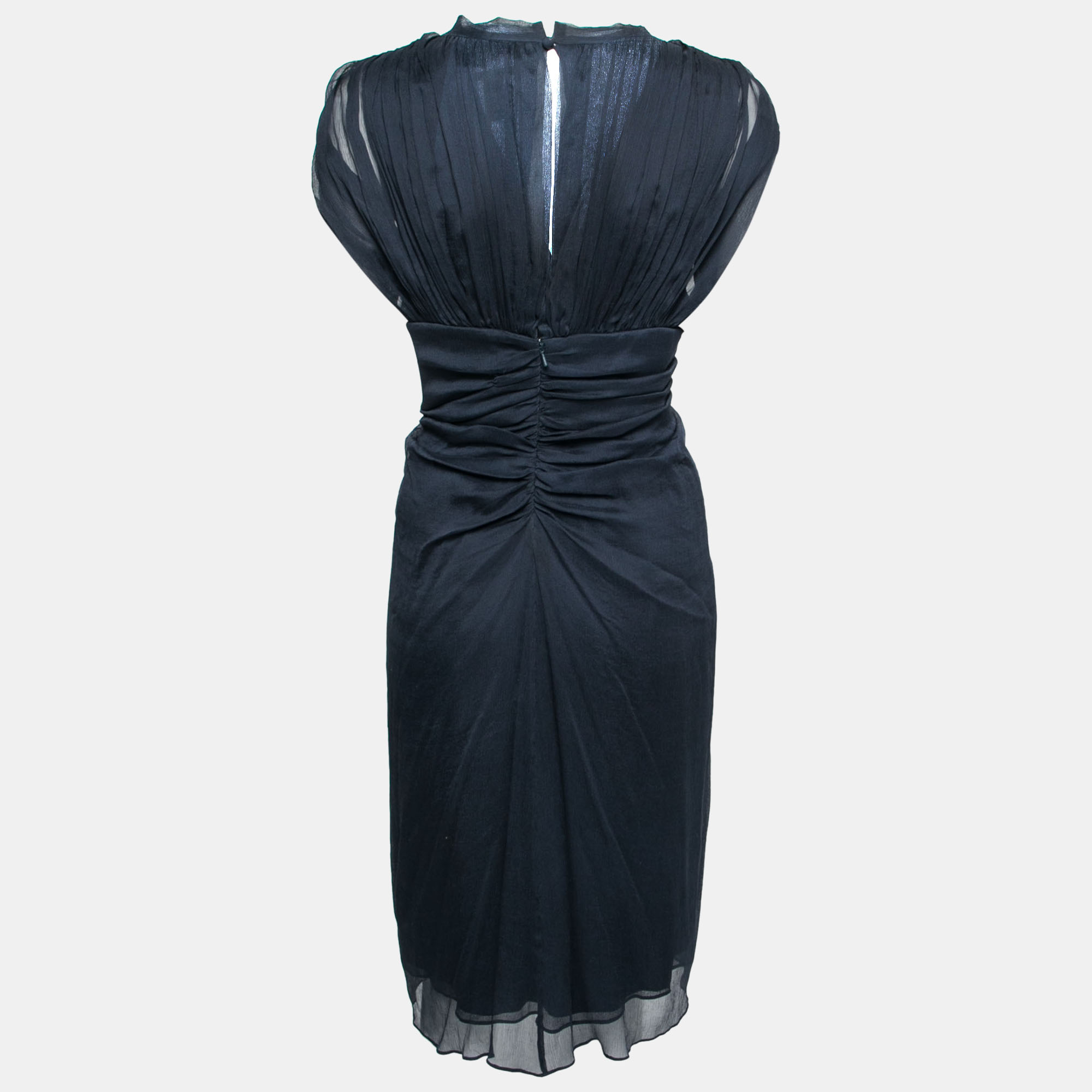 

Diane Von Furstenberg Navy Blue Silk Chiffon Draped Dress