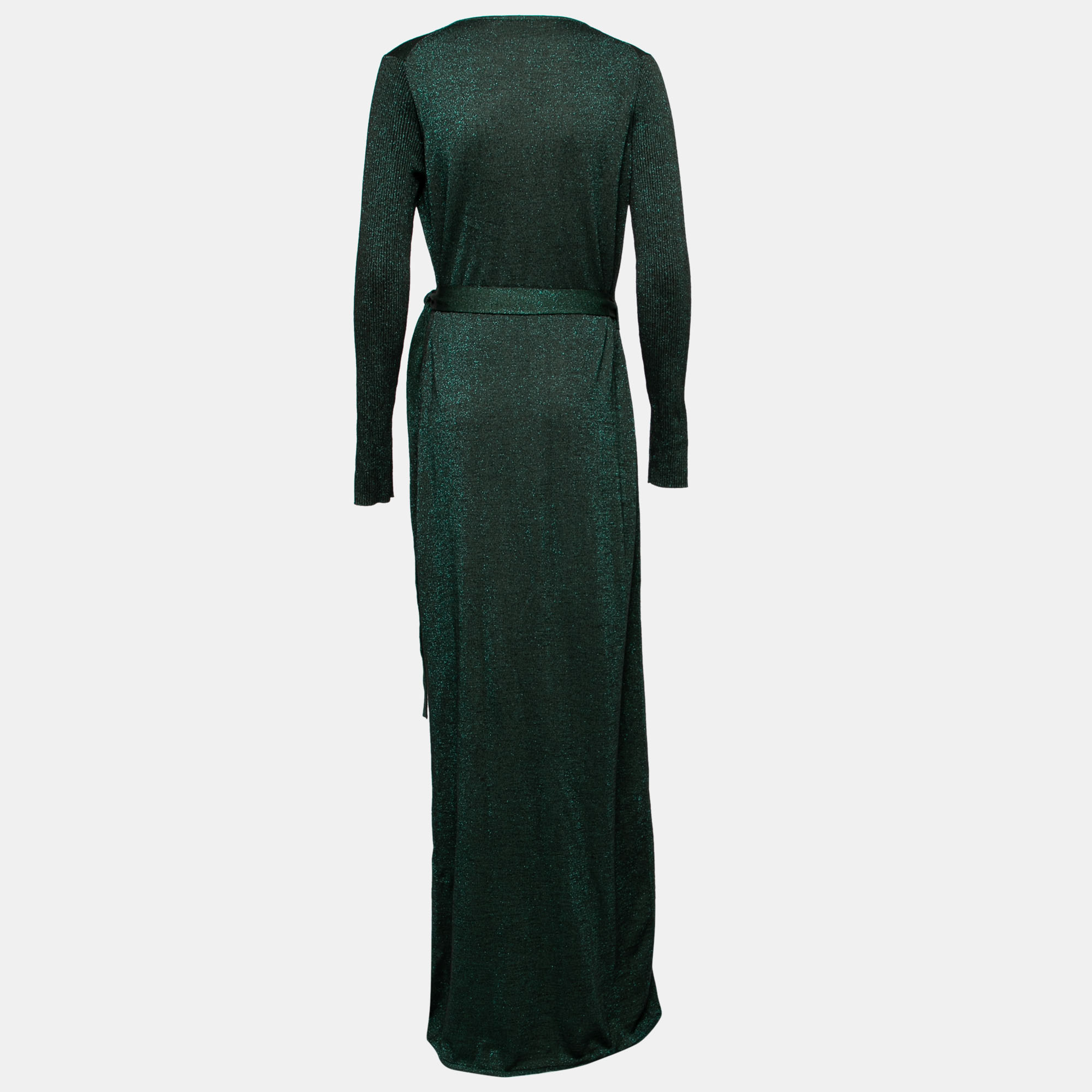 

Diane Von Furstenberg Green Lurex Wool Knit Evelyn Maxi Wrap Dress