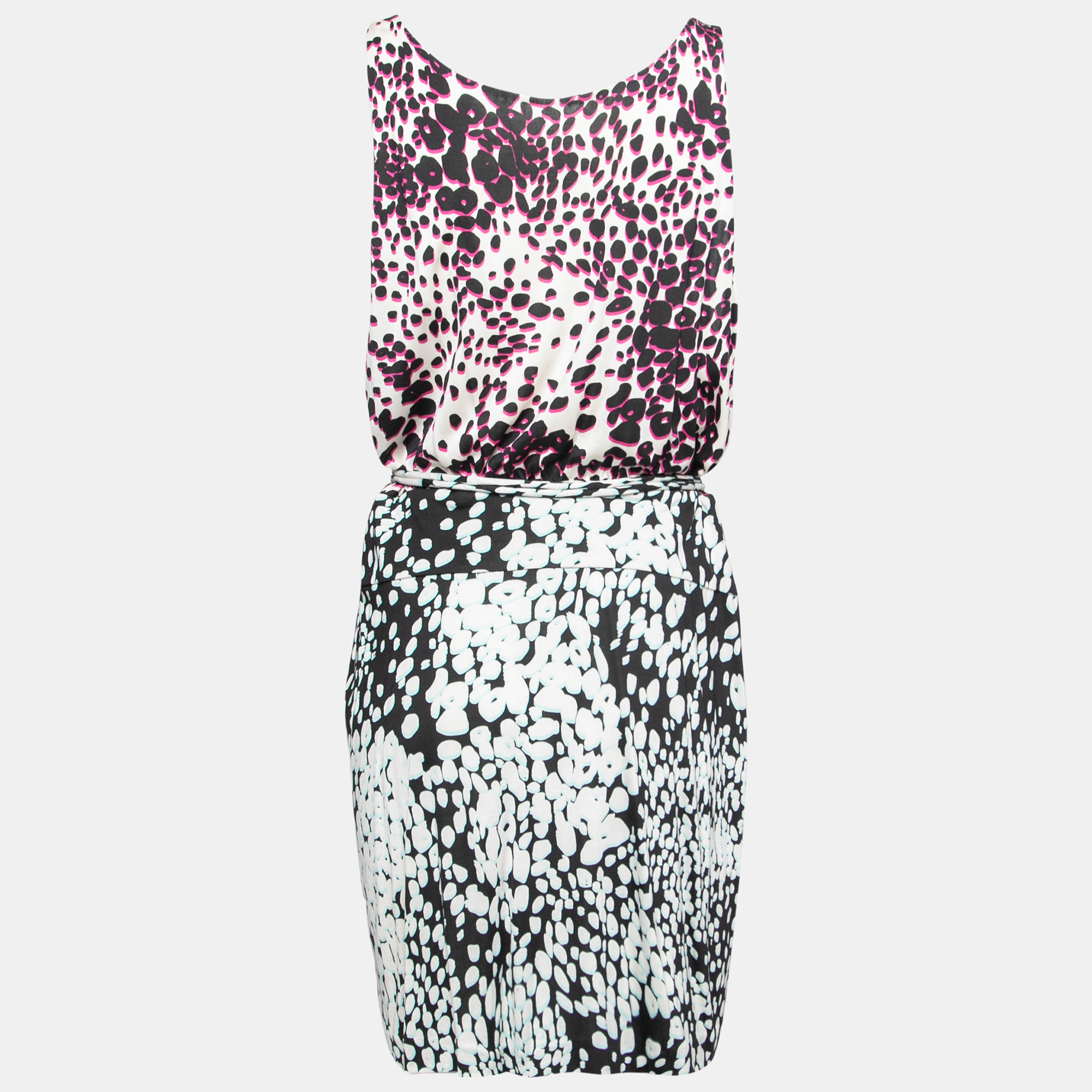 

Diane Von Furstenberg Multicolor Printed Silk Pleated Drawstring Front Dress