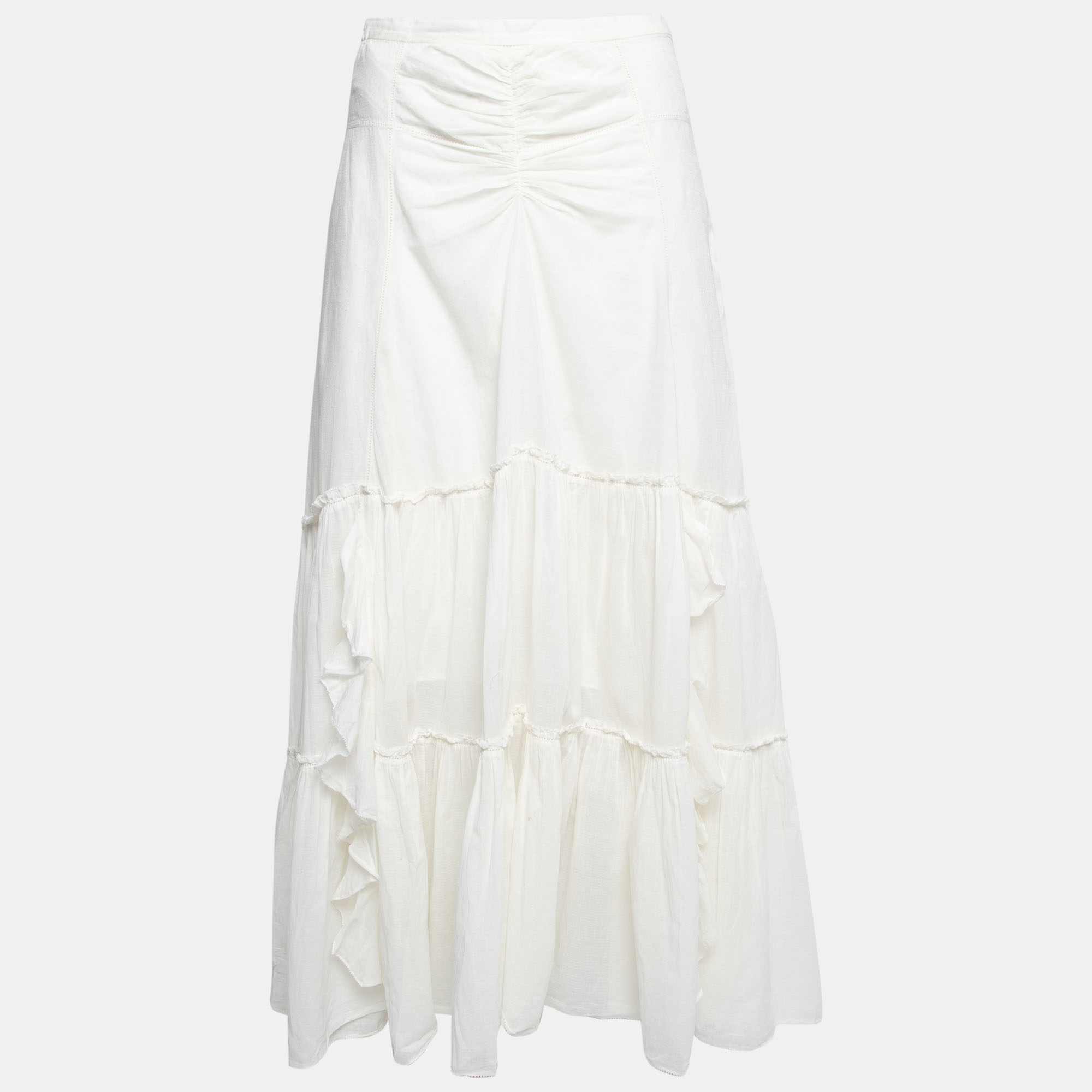 

Diane von Furstenberg Off-White Cotton Ruffle Trimmed Skirt L