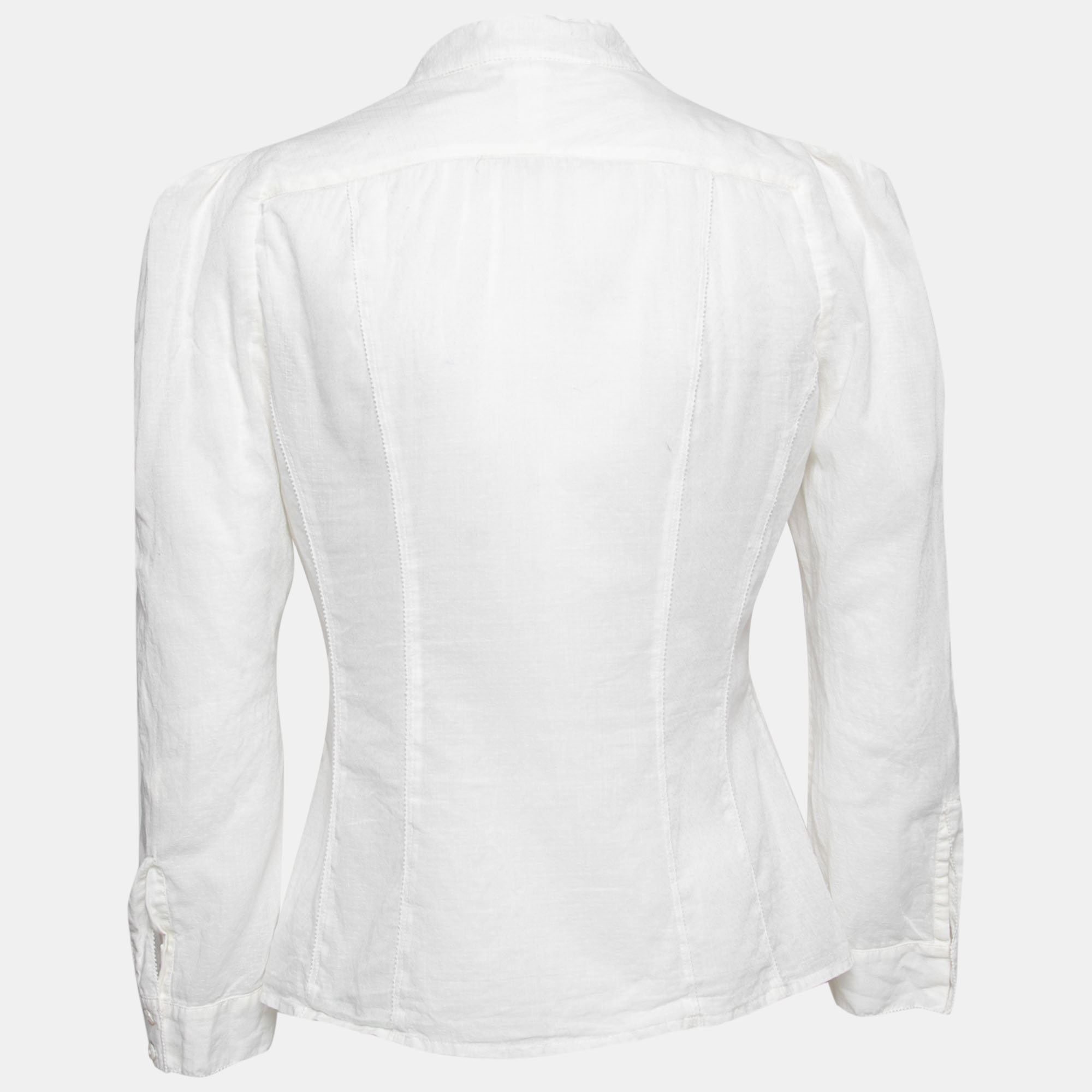 

Diane von Furstenberg Off White Cotton Pocketed Button Front Shirt