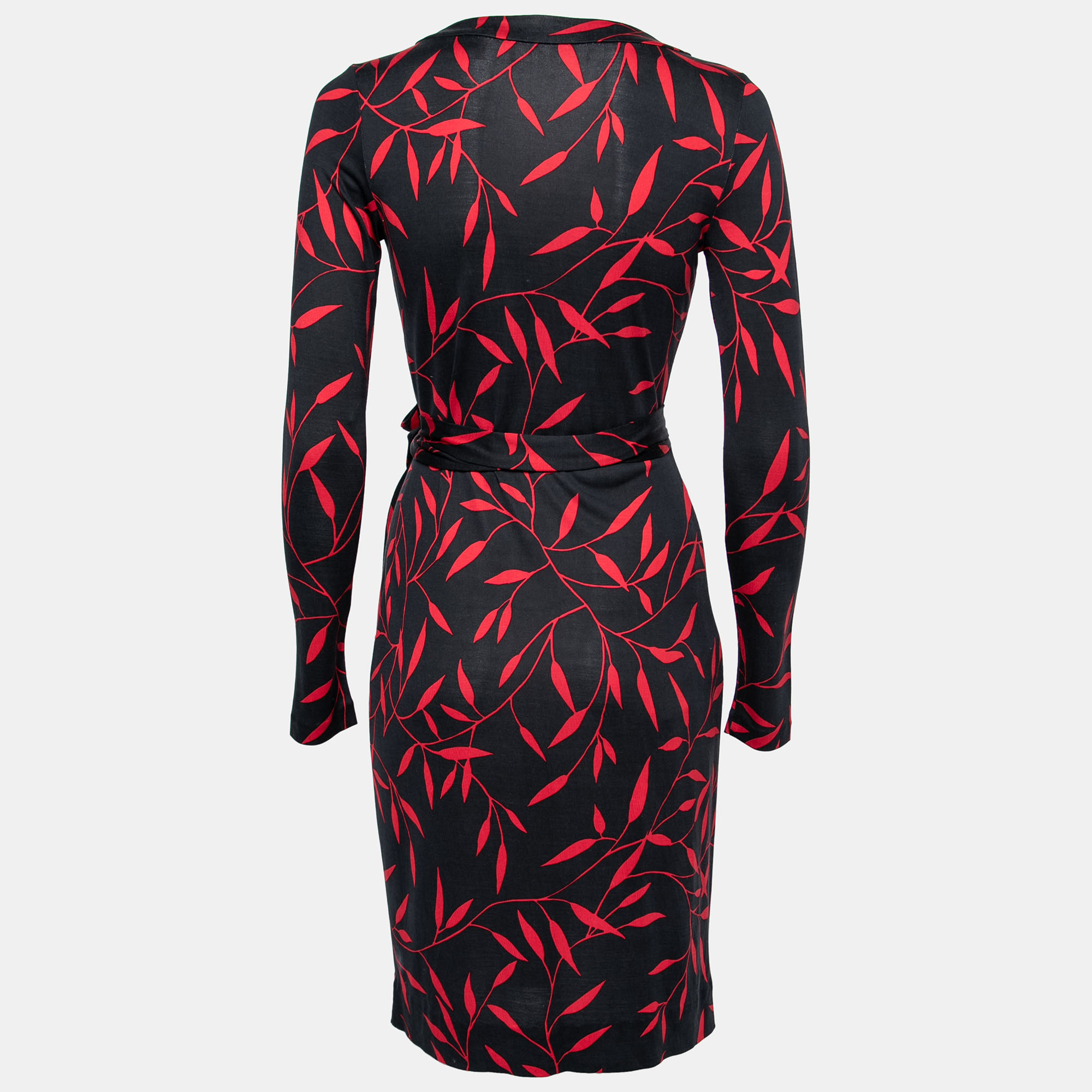 

Diane von Furstenberg Black & Red Printed Silk Knit Midi Wrap Dress