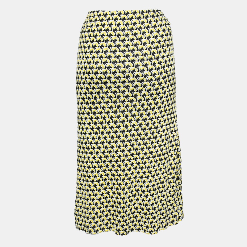 

Diane von Furstenberg Yellow and Black Printed Side Ruched Detail Skirt