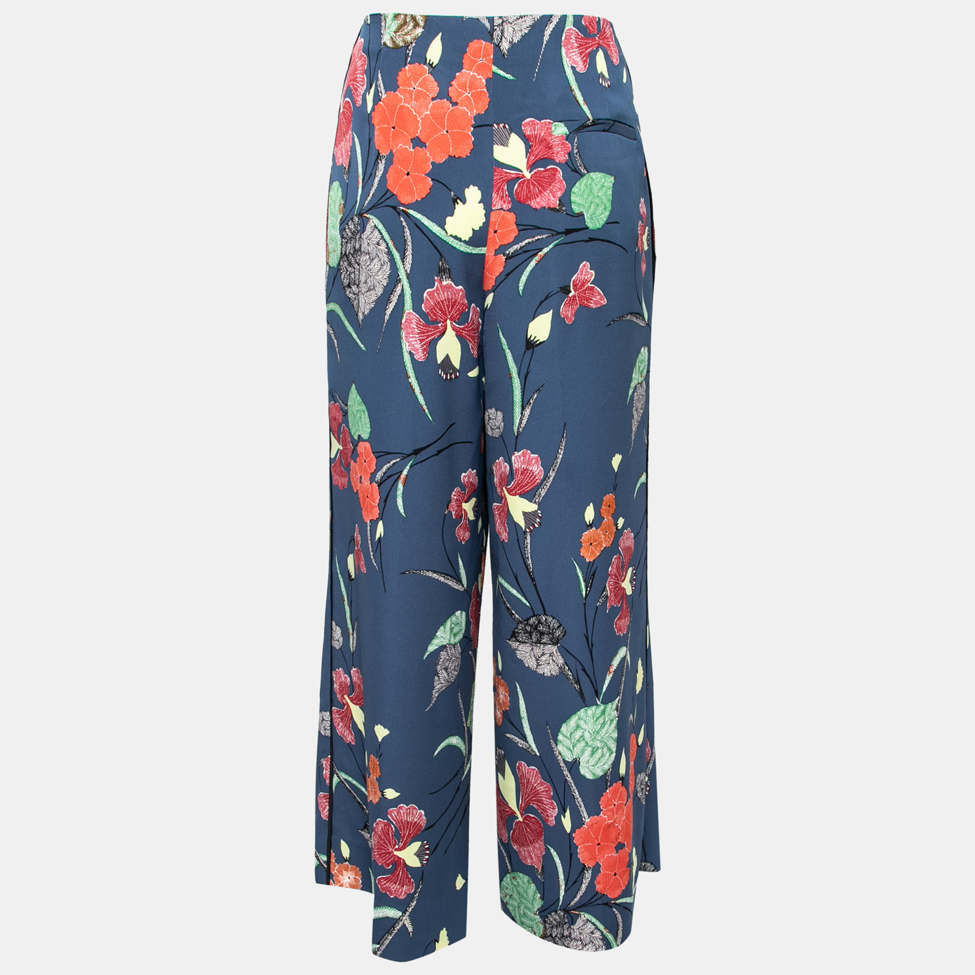 

Diane von Furstenberg Indigo Floral Print Crepe Wide Leg Trousers, Blue