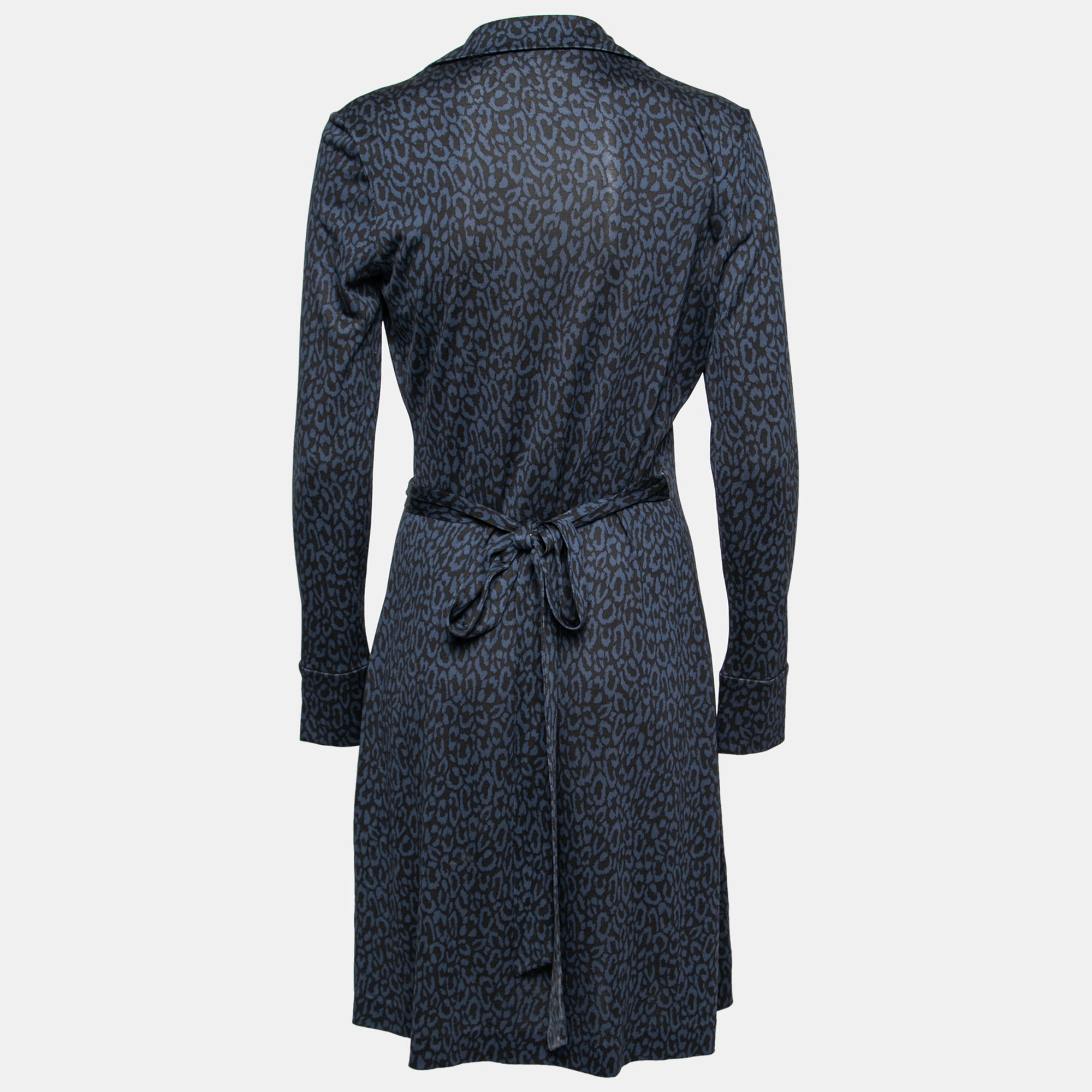 

Diane von Furstenberg Navy Blue Printed Silk Jersey Cybil Wrap Dress