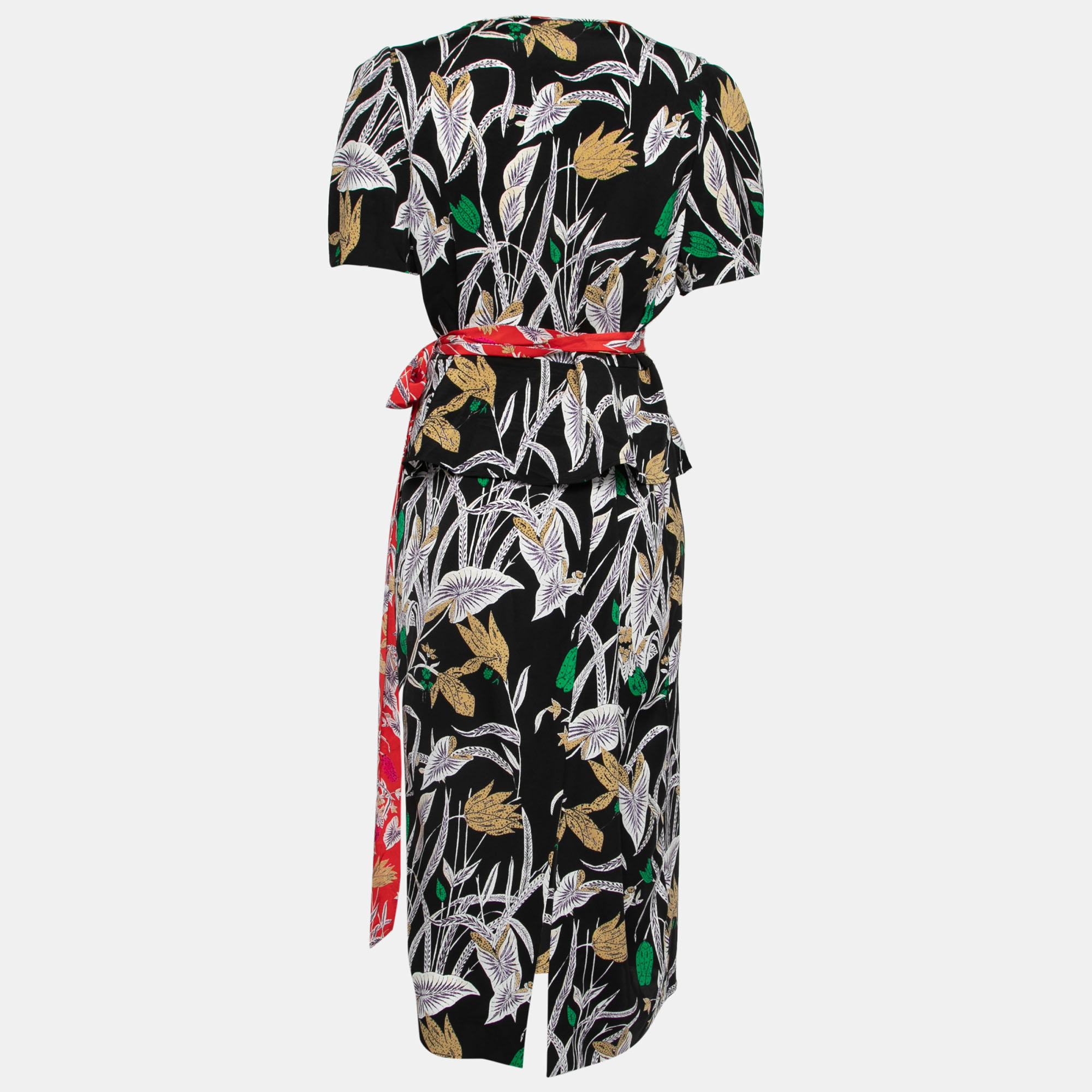 

Diane von Furstenberg Black Floral Print Crepe Wrap Blouse & Skirt Set