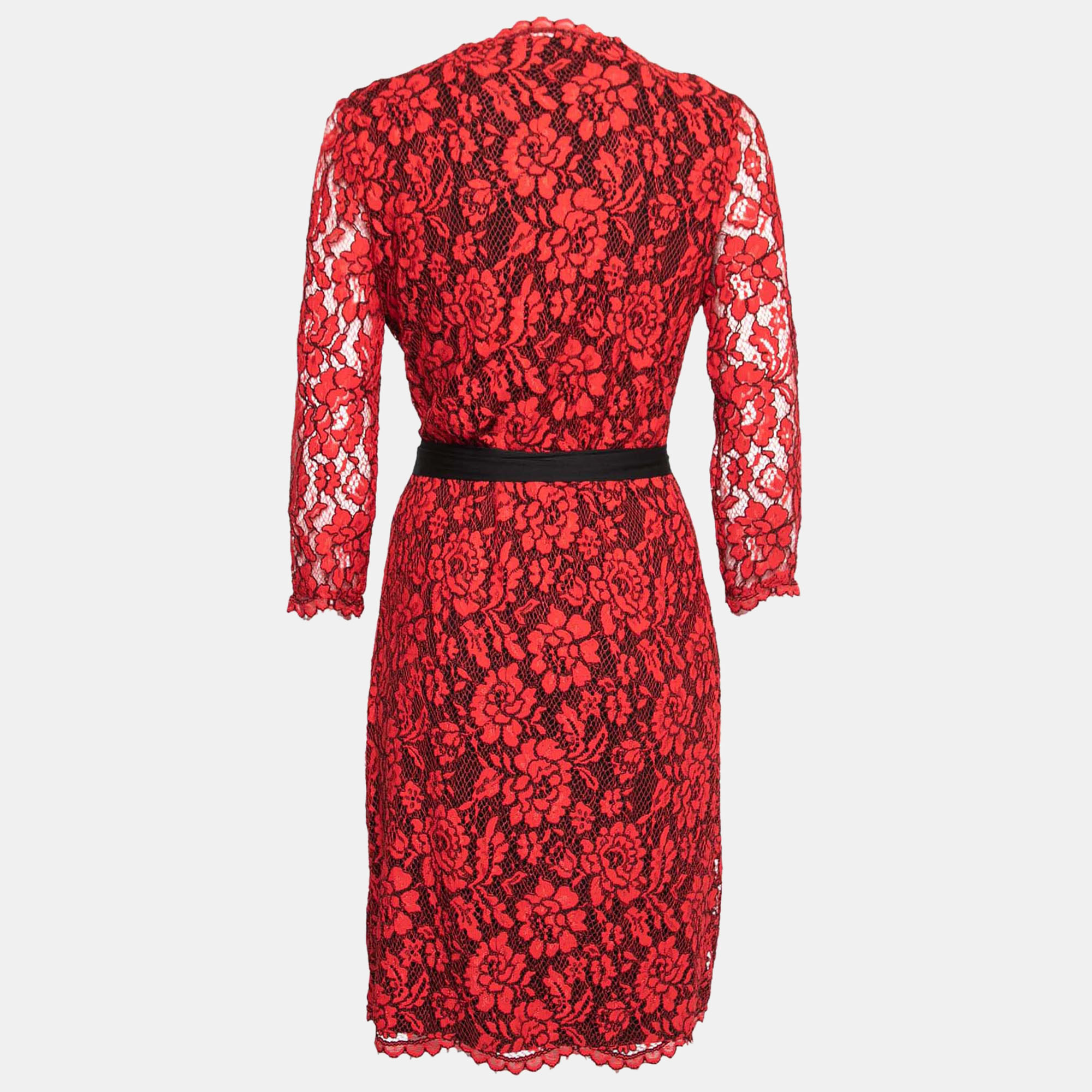 

Diane von Furstenberg Red Floral Lace Julianna Wrap Dress