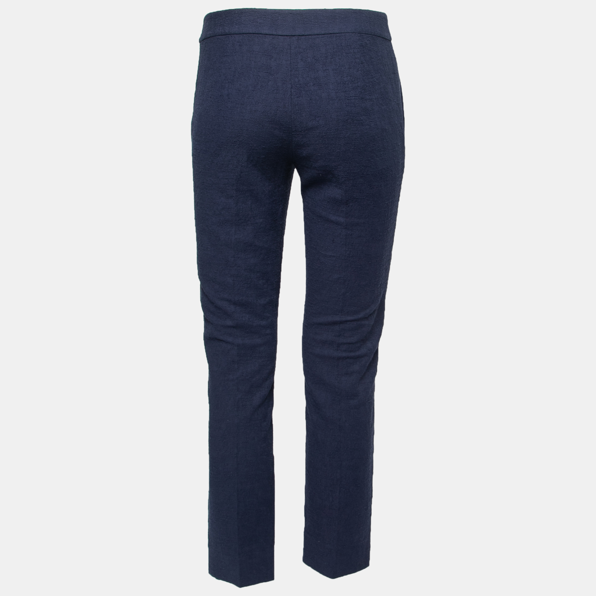 

Diane von Furstenberg Navy Blue Textured Cotton Cropped Tapered Trousers