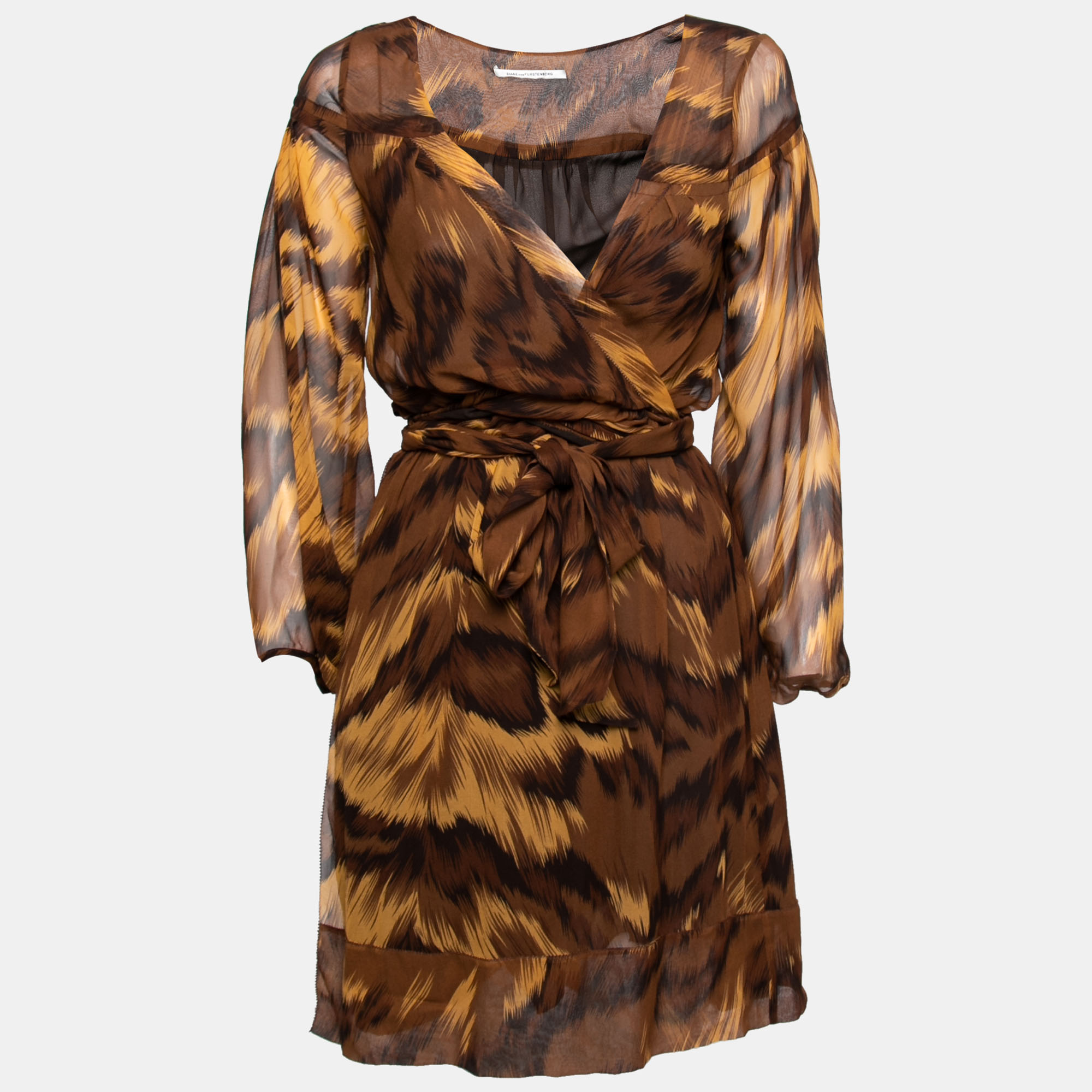 

Diane von Furstenberg Brown Tiger Print Silk Chiffon Wrap Dress