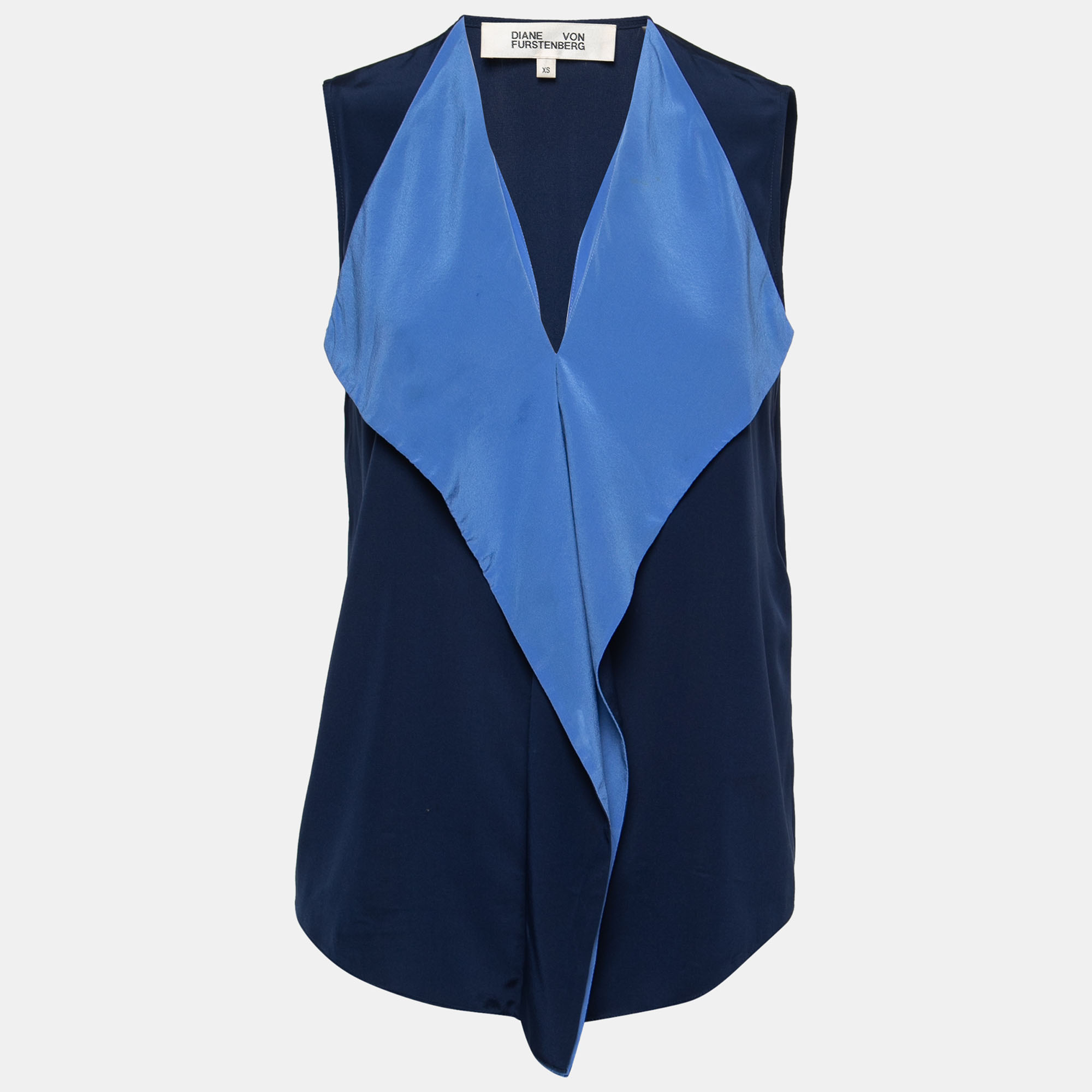 Pre-owned Diane Von Furstenberg Blue Silk Sleeveless Top Xs