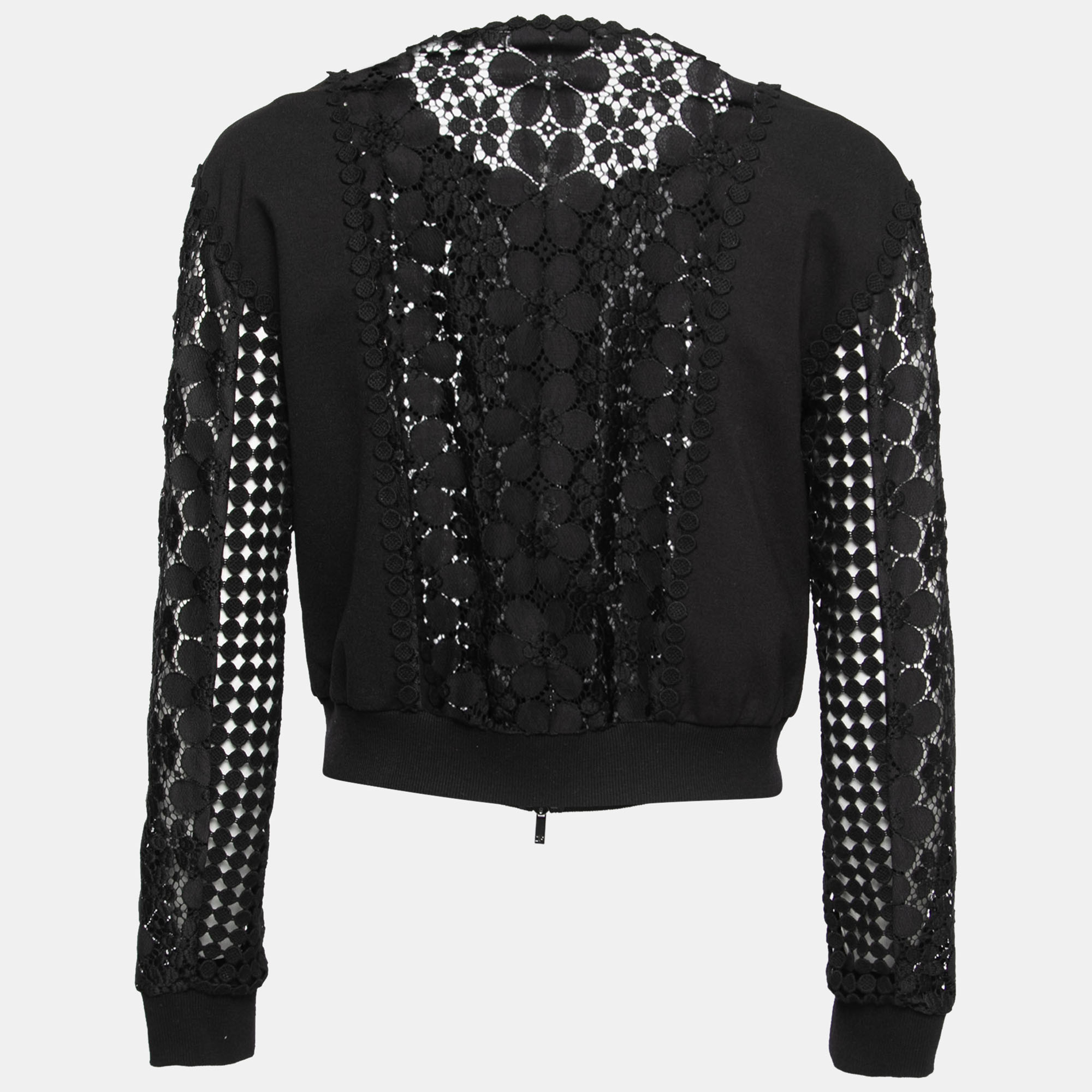 

Diane Von Furstenberg Black Guipure Lace & Knit Jessica Bomber Jacket