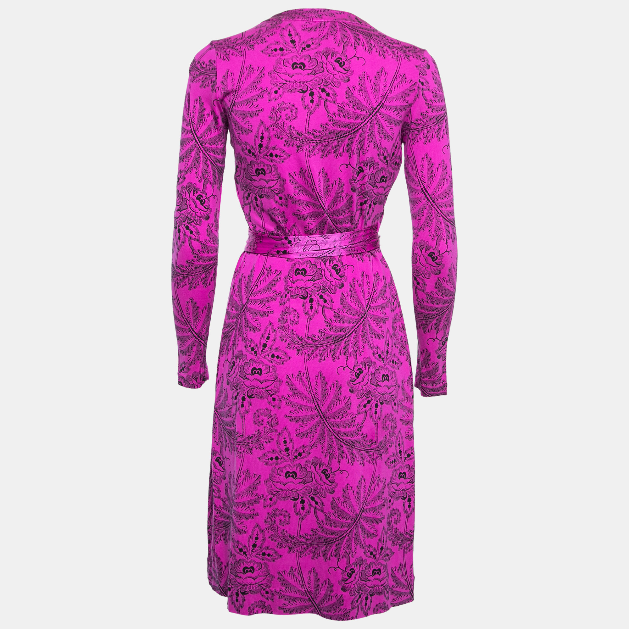 

Diane von Furstenberg Hot Pink Floral Printed Silk Wrap Dress
