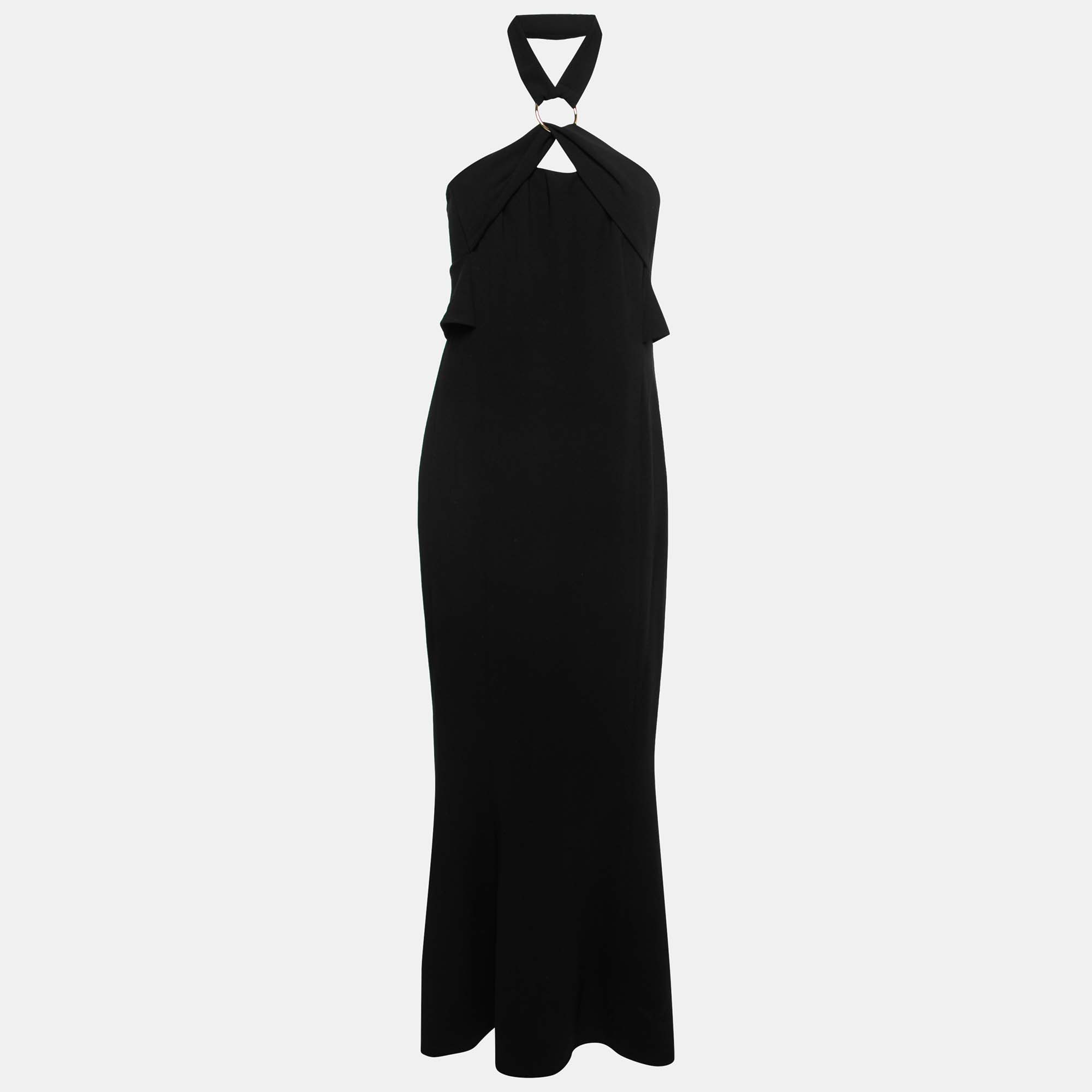 Pre Owned Diane von Furstenberg Black Crepe Asymmetric One-Shoulder Gown L