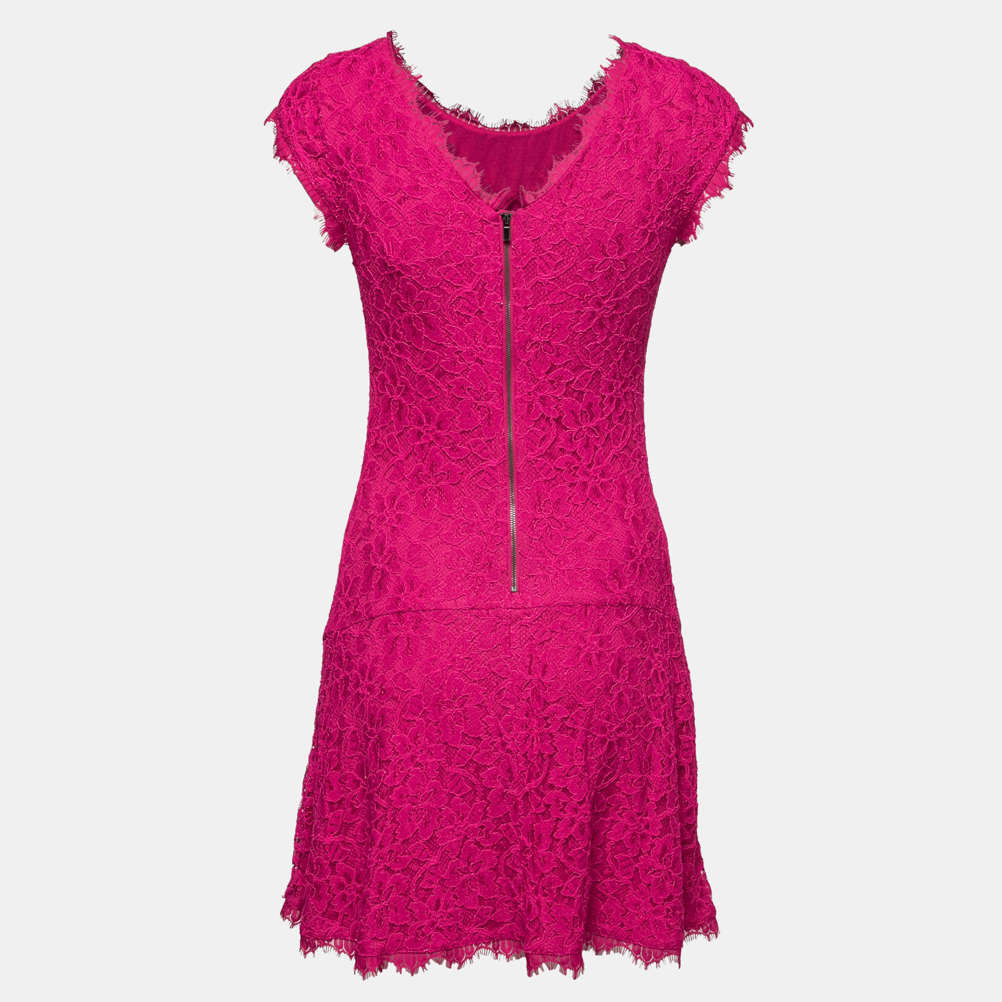 

Diane Von Furstenberg Magenta Pink Lace Cap-Sleeve Mini Dress