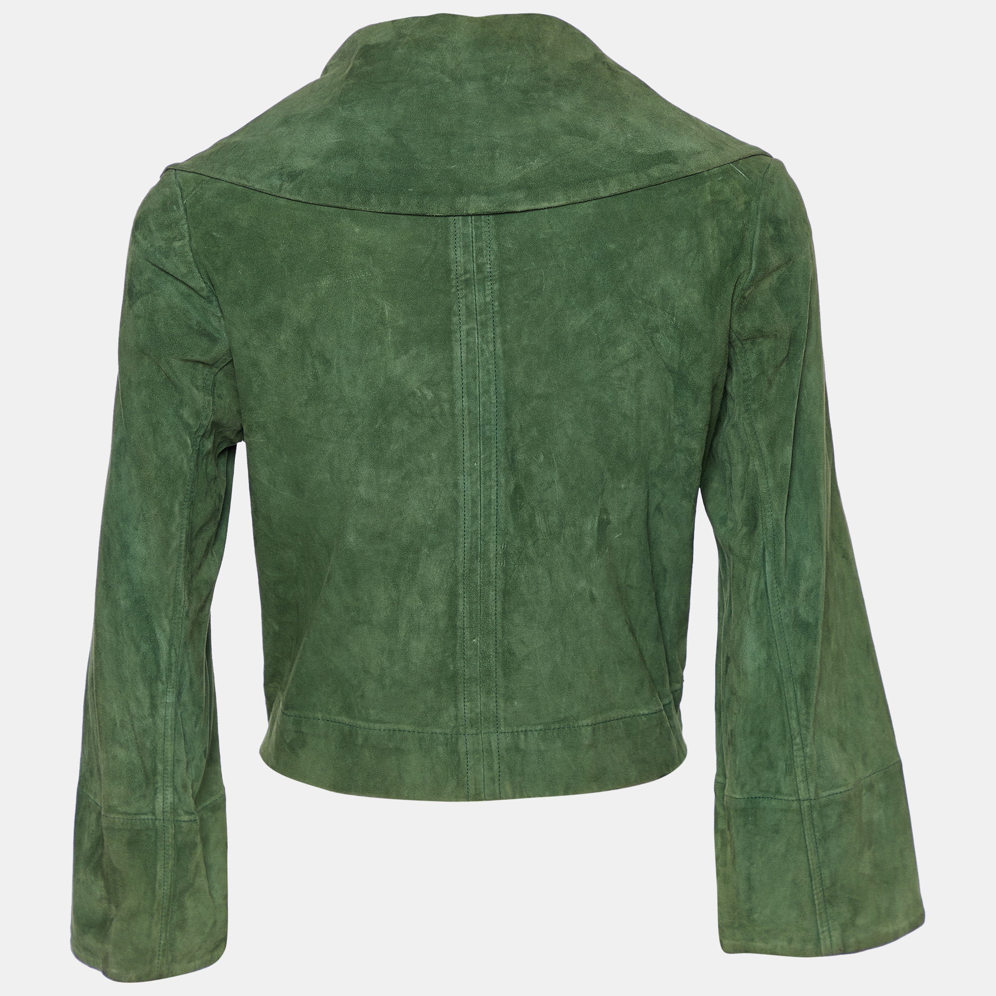 

Diane Von Furstenberg Green Suede Cropped Silas Jacket