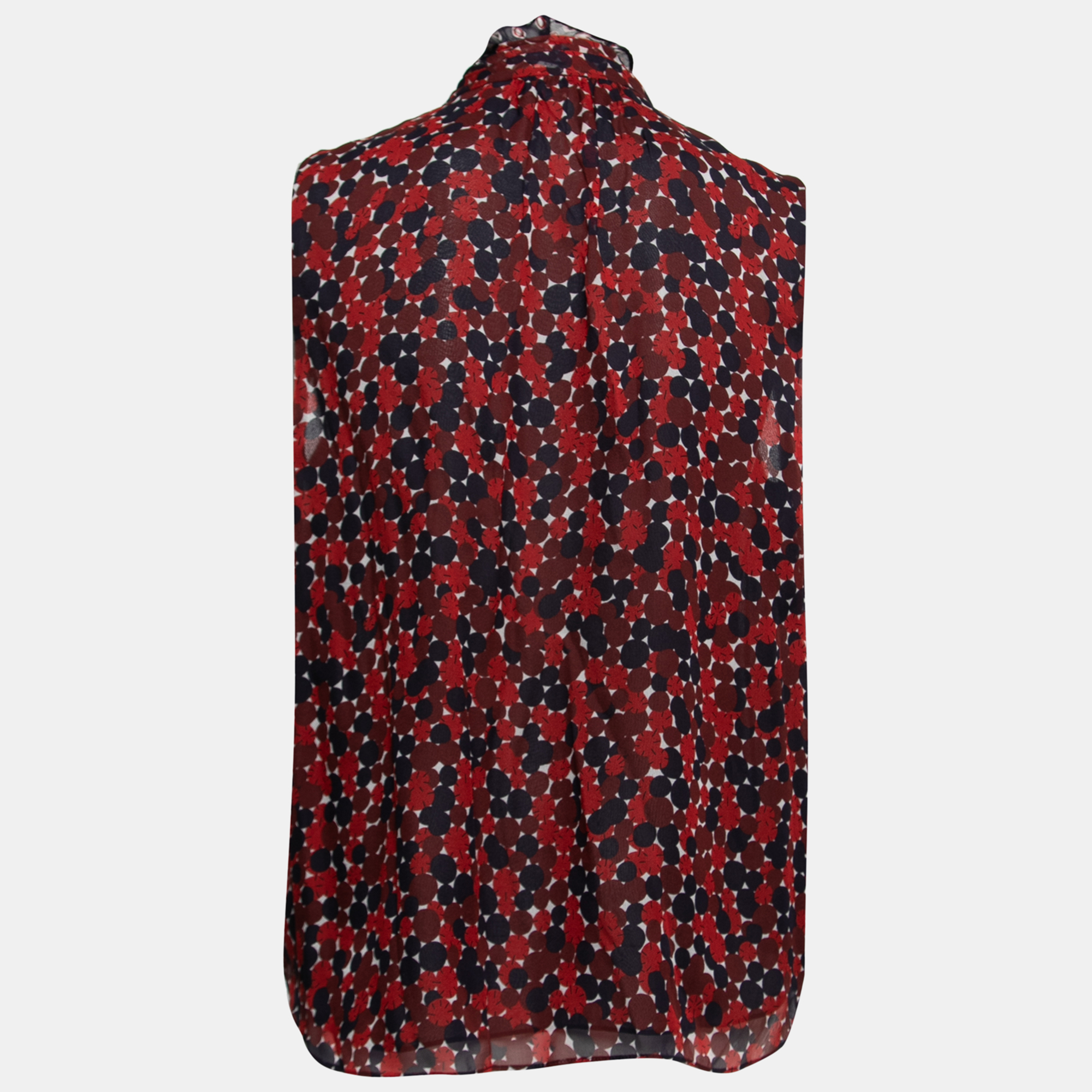 

Diane Von Furstenberg Red Printed Silk Tie-Neck Top