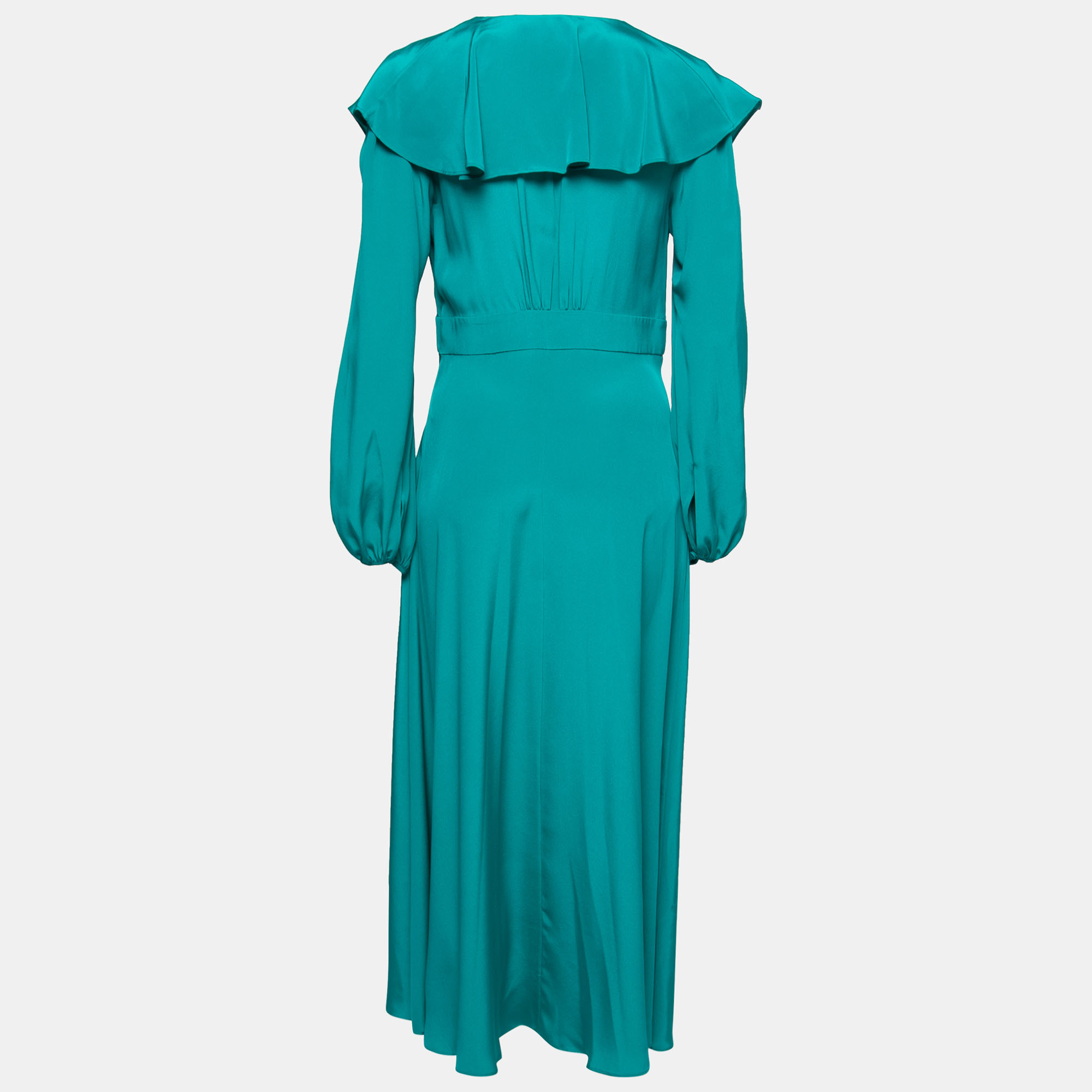 

Diane von Furstenberg Teal Blue Silk Ruffled Wrap-Effect Dress