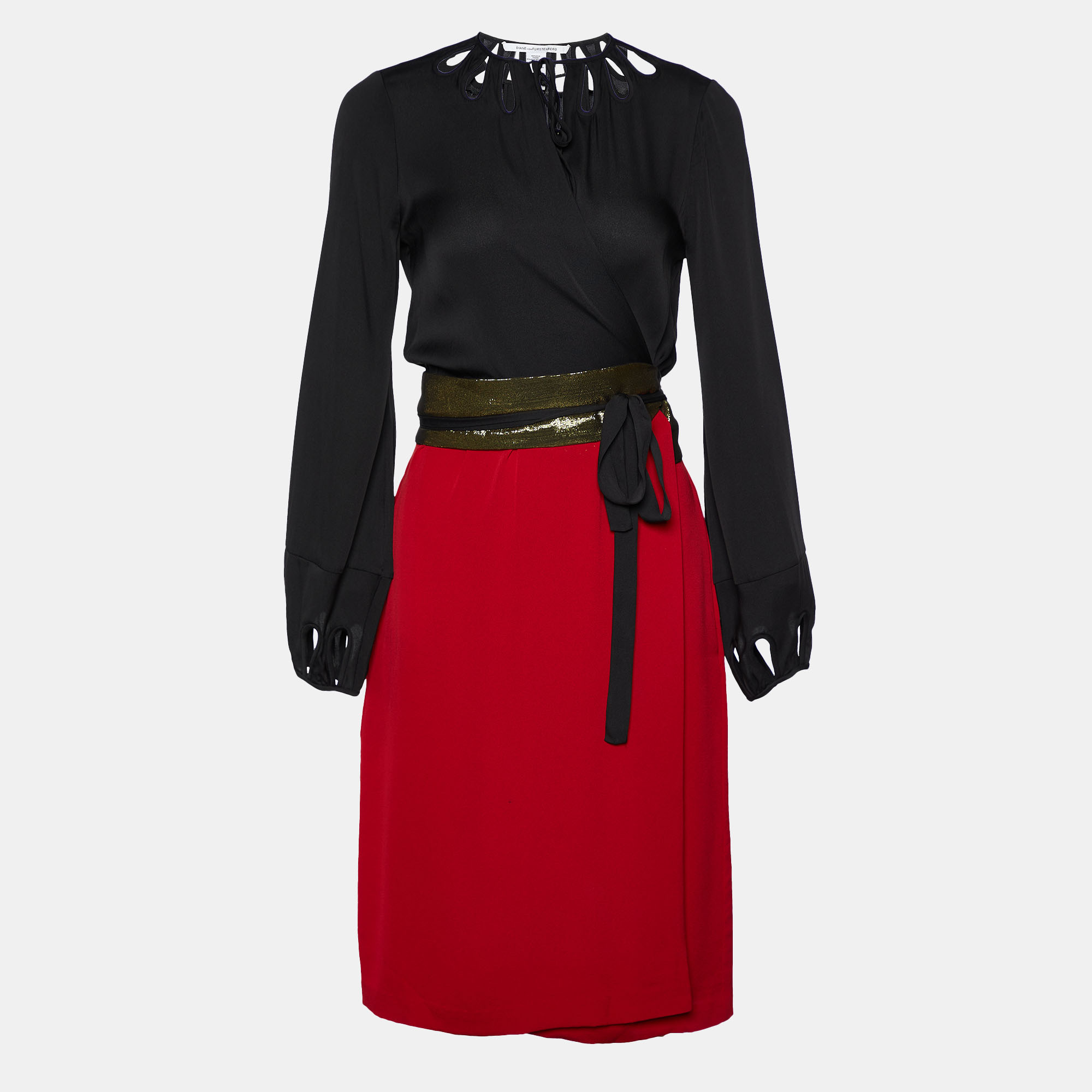 Pre-owned Diane Von Furstenberg Black And Red Silk Kiandra Wrap Dress M