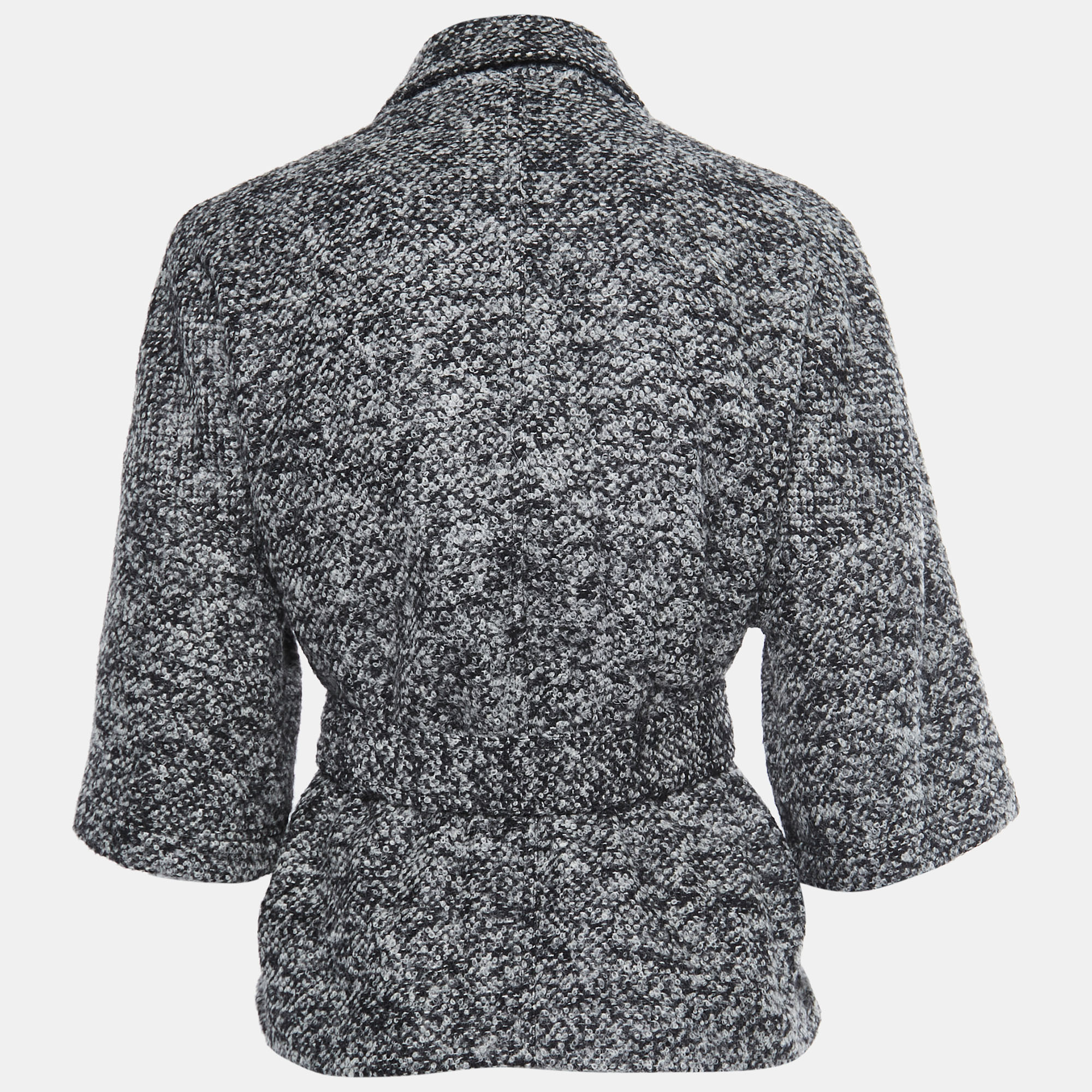 

Diane von Furstenberg Grey Boucle Wool Belted Cropped Coat