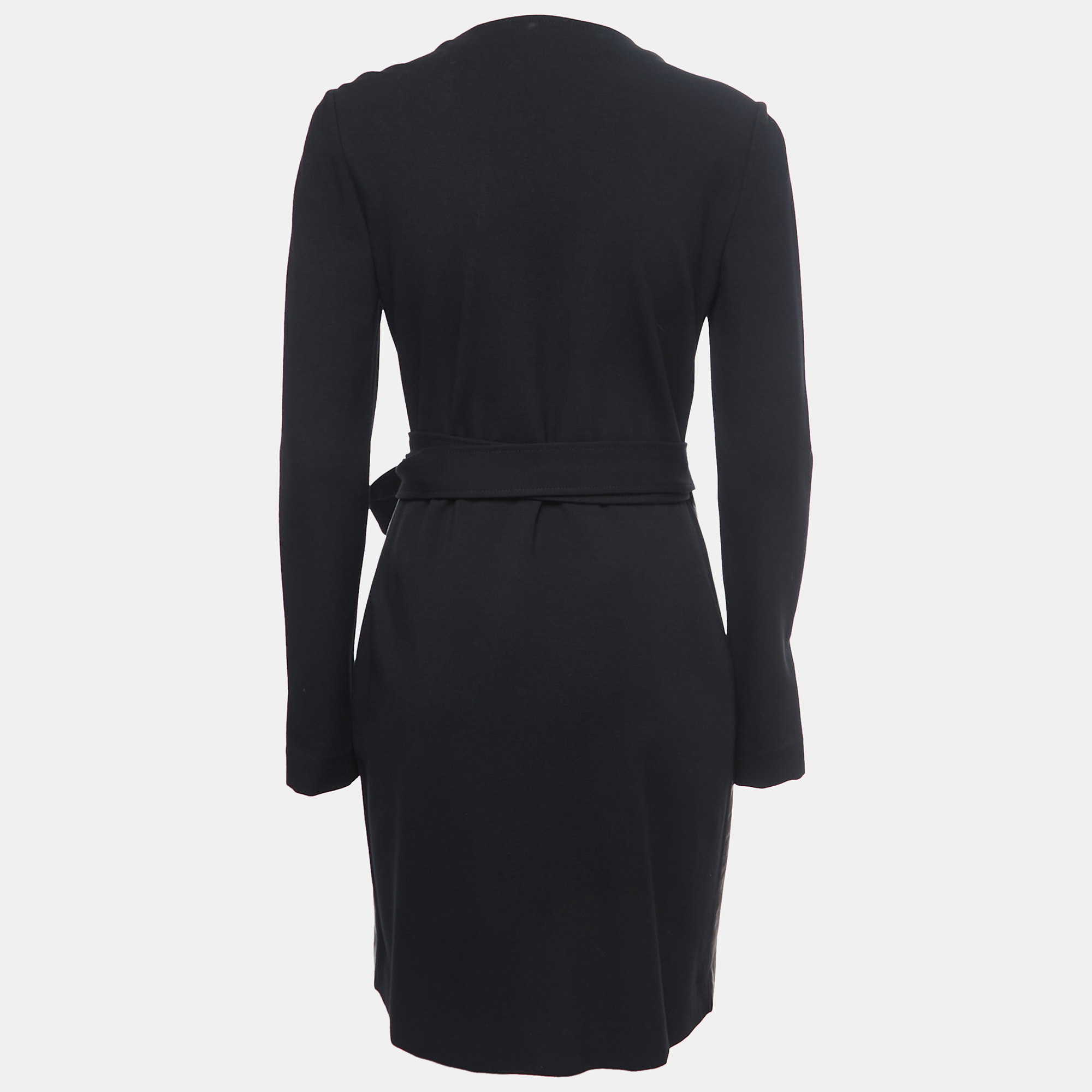 

Diane Von Furstenberg Black Leather & Knit Wrap Midi Dress