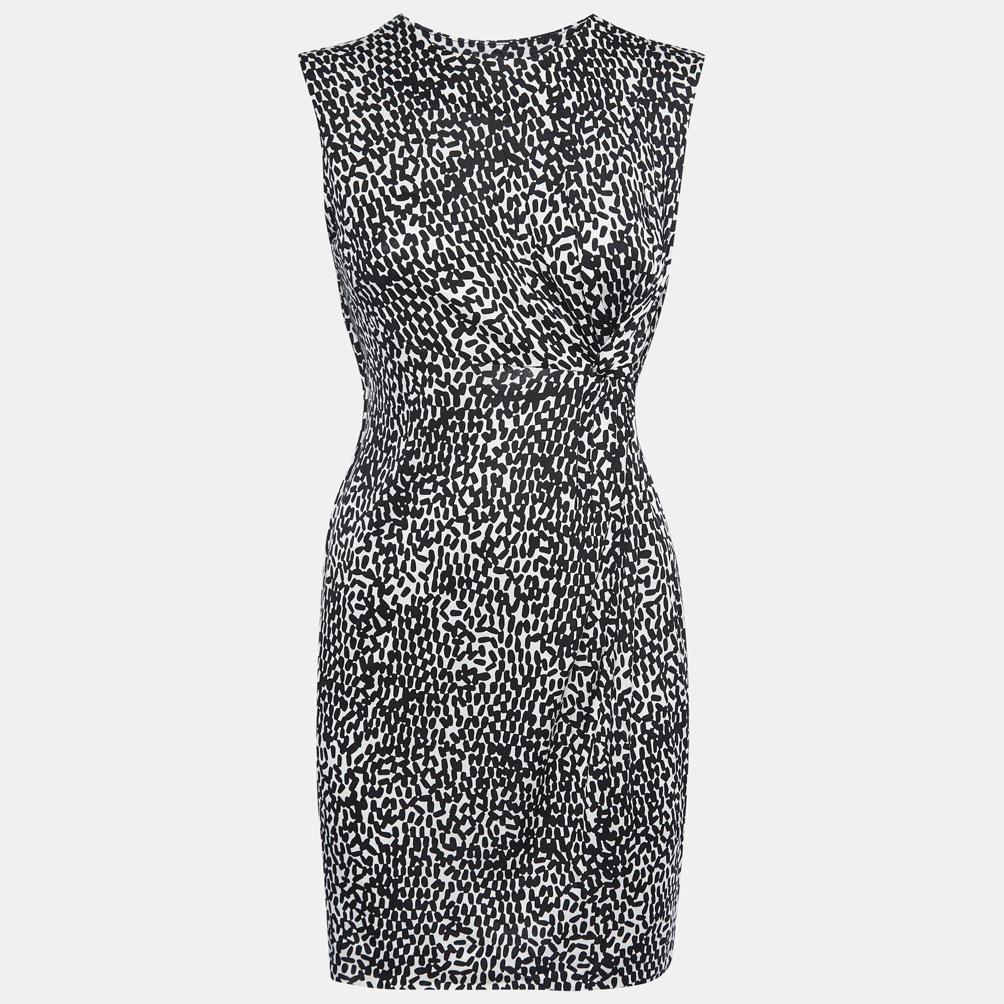 

Diane Von Furstenberg Black Printed Jersey Silk Twist Detail Dress